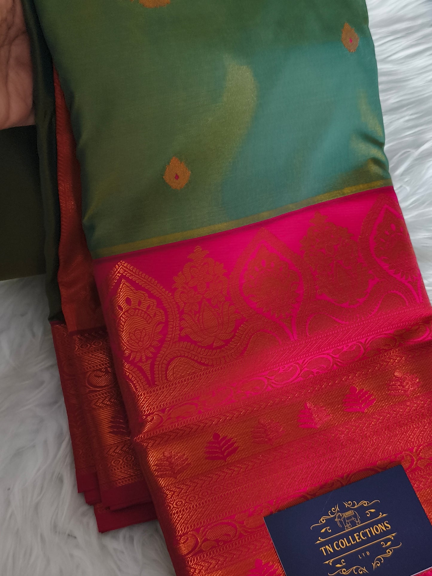 Semi Kanchipuram Silk Saree with contrast blouse