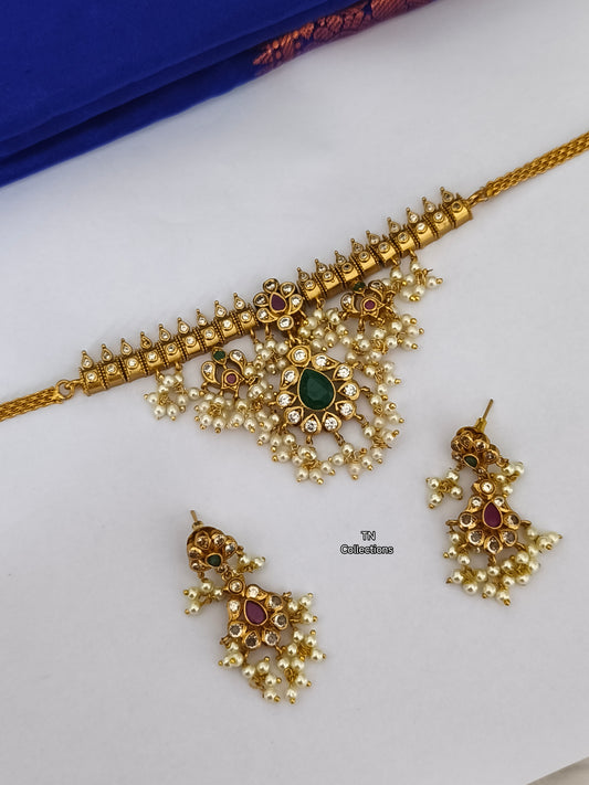 Matte Finish Guttapusalu Choker Necklace Set