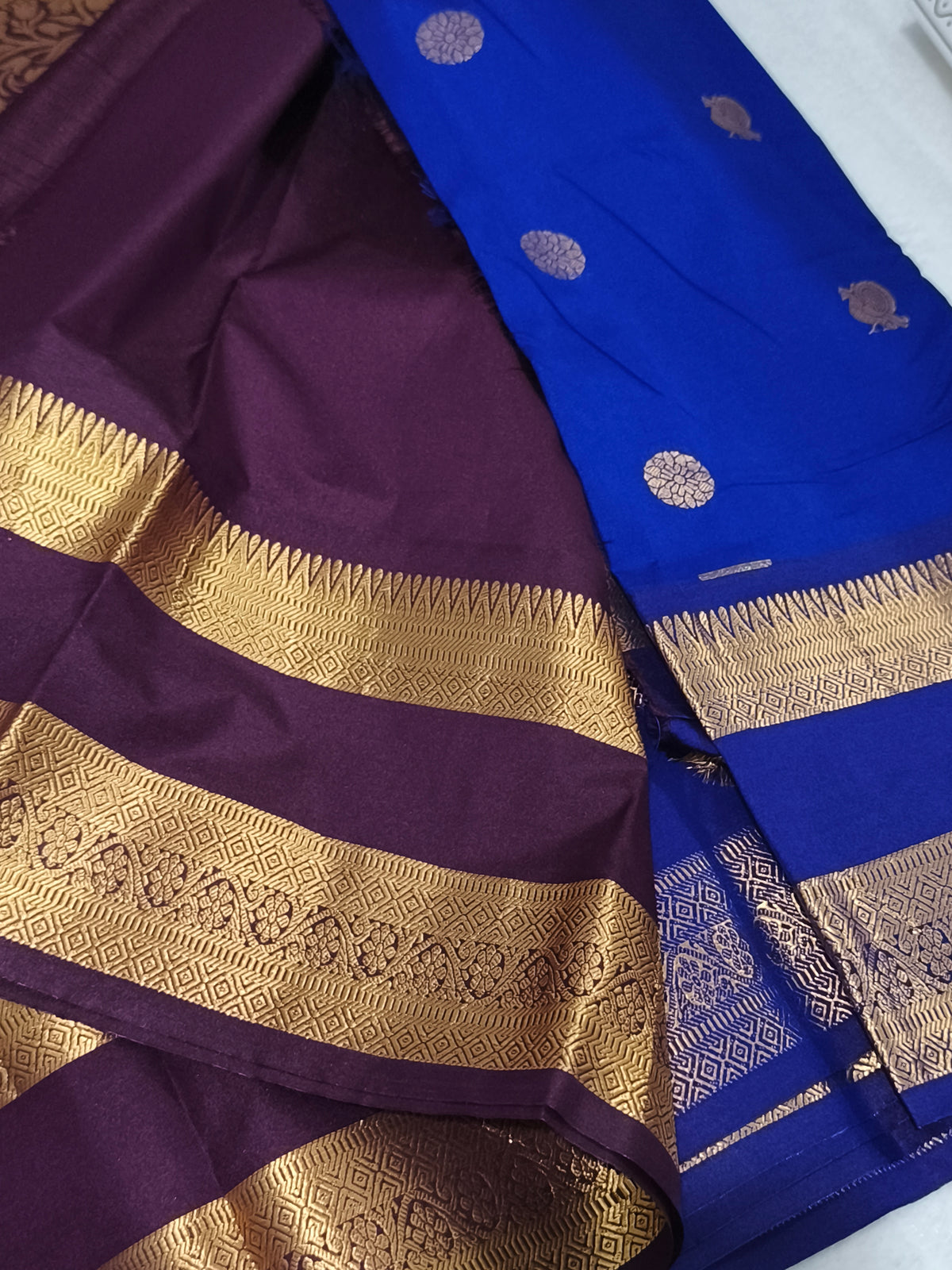 Trendy Semi Soft Silk Saree with contrast blouse and rich pallu