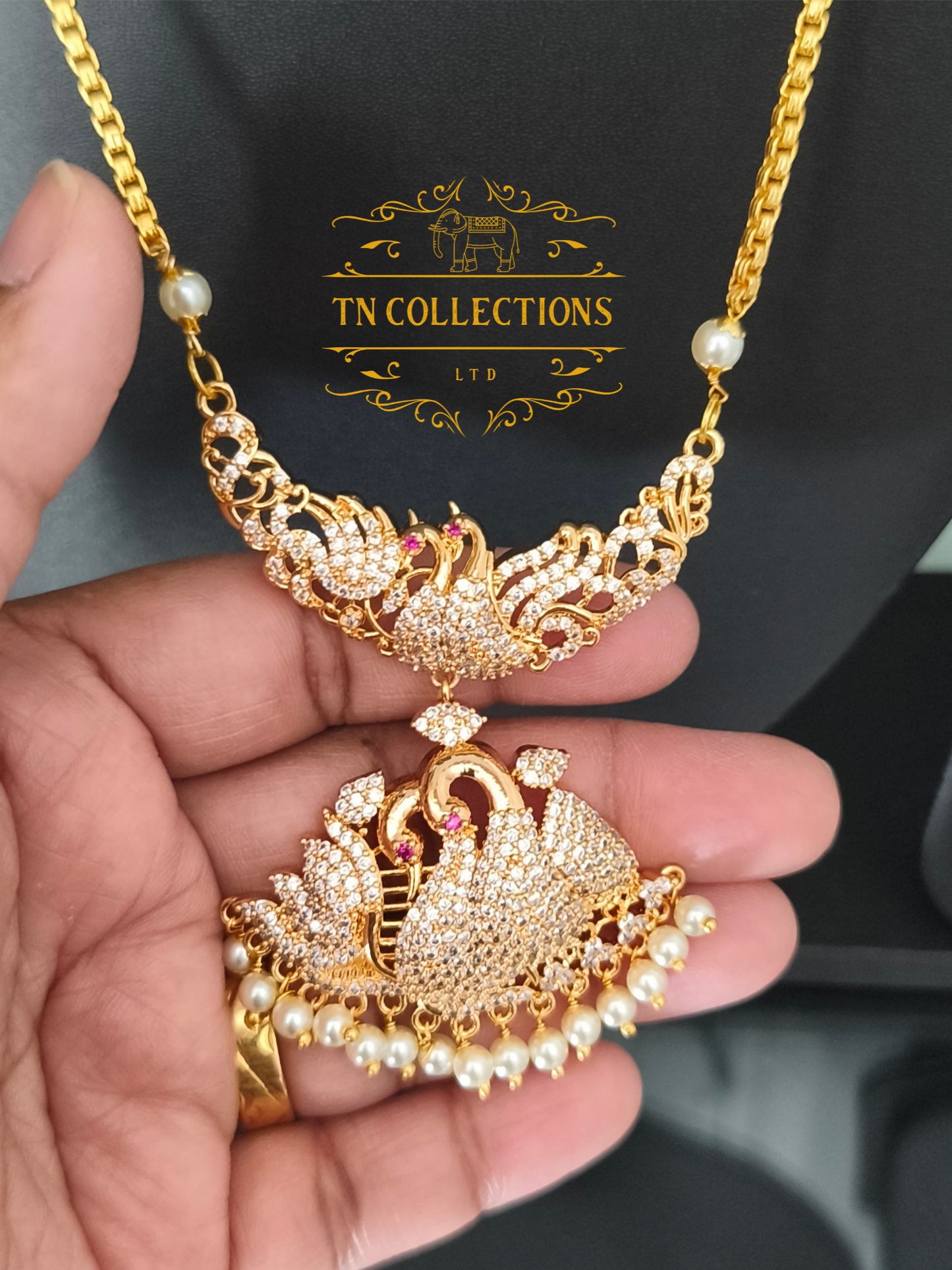 Micro Gold-Plated Traditional Pathakkam (Full white stones)