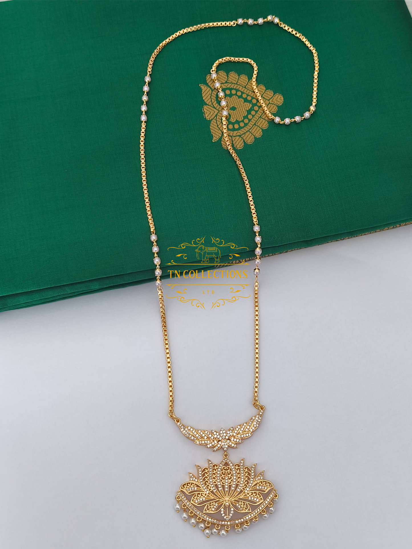 Micro Gold-Plated Lotus Pathakkam with Pearl chain