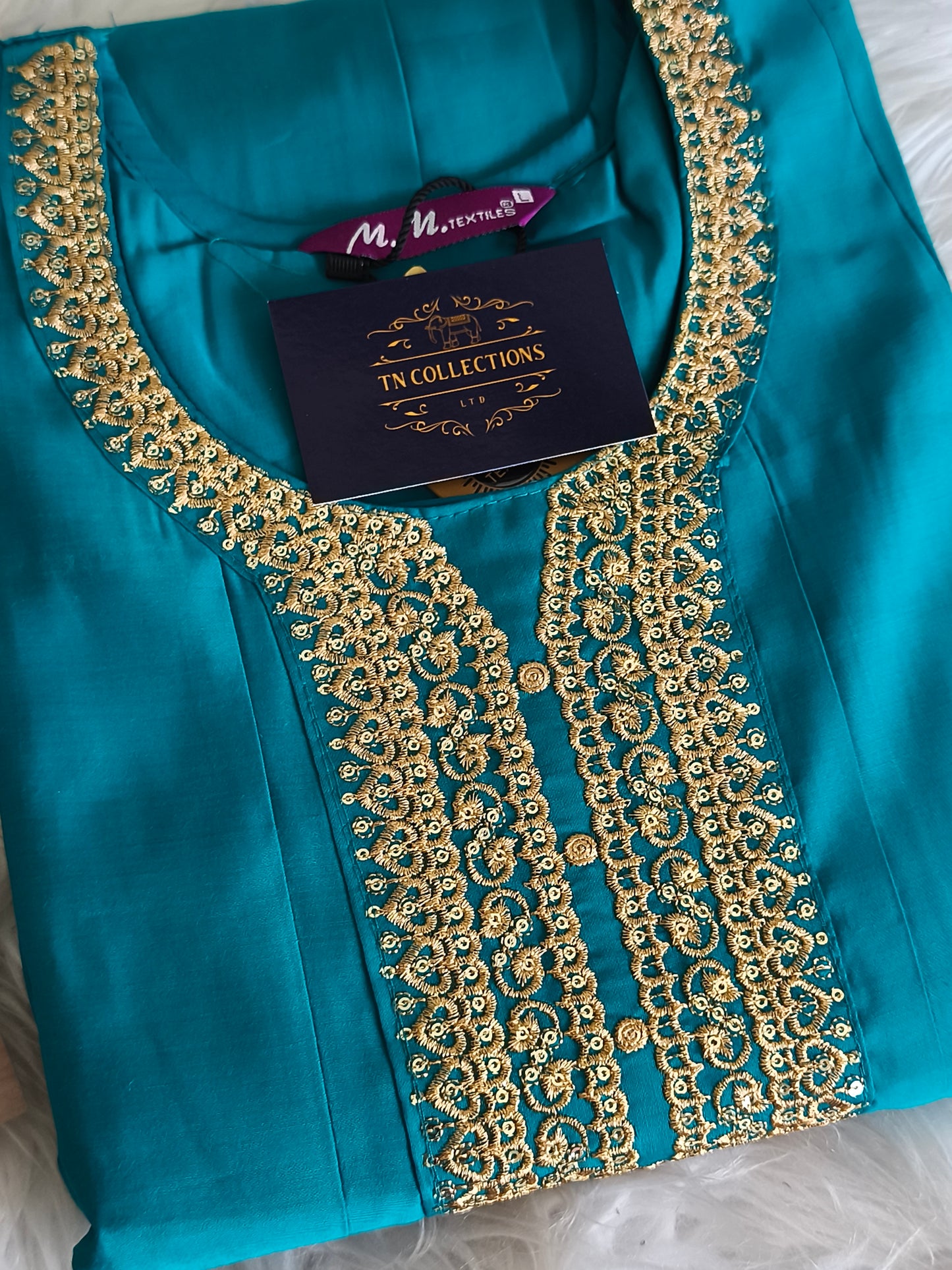 Readymade 3pcs Anarkali Type Shalwar (Teal Colour)- Size M,L