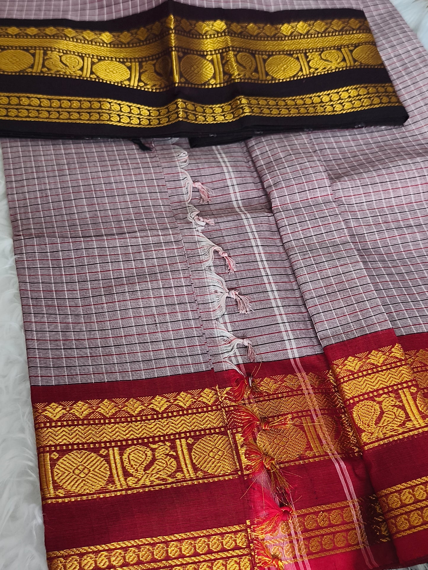 Pure Handloom kanchi cotton Kattam Saree