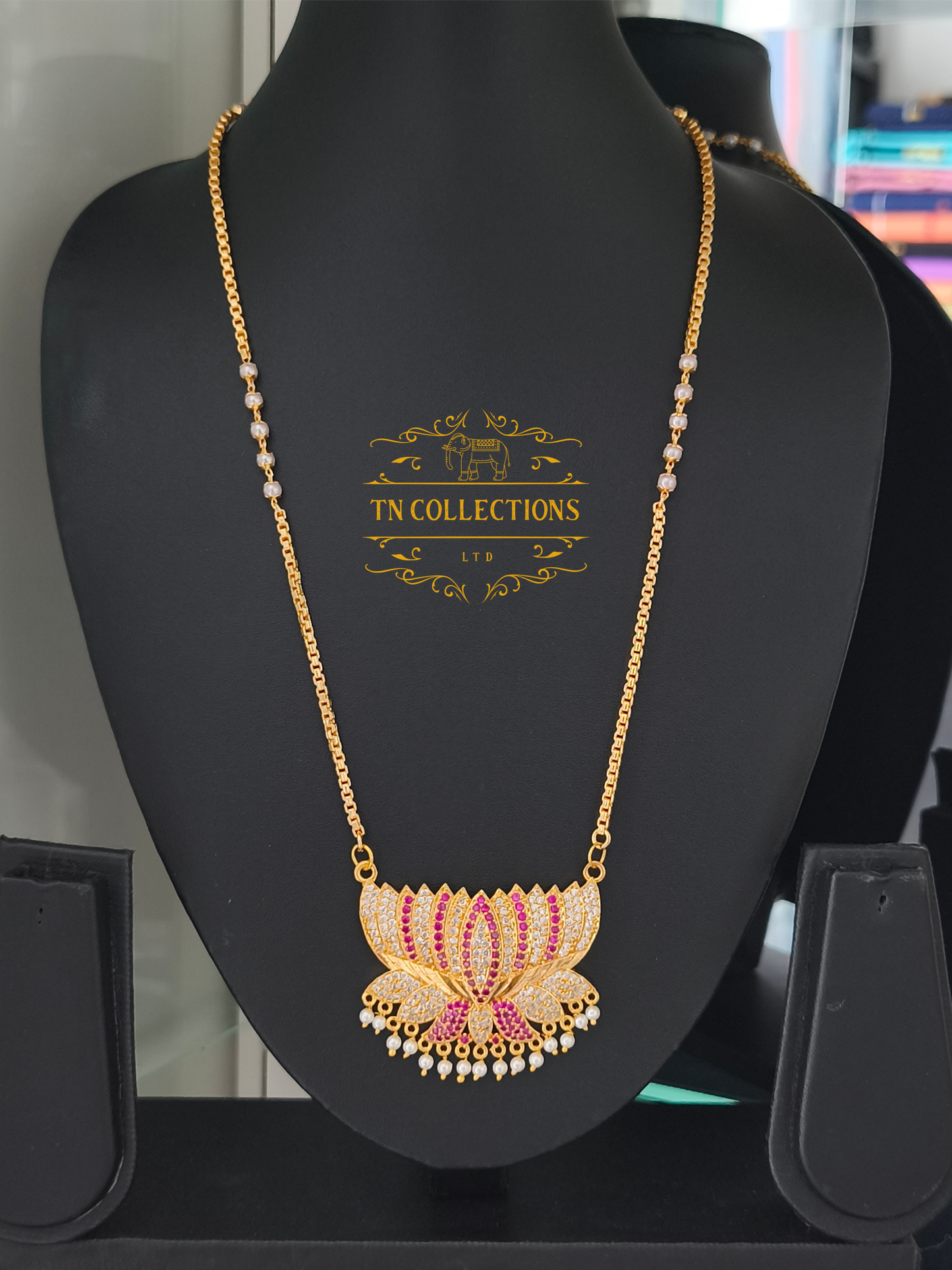 Micro Gold-Plated Traditional lotus pathakkam with pearl chain