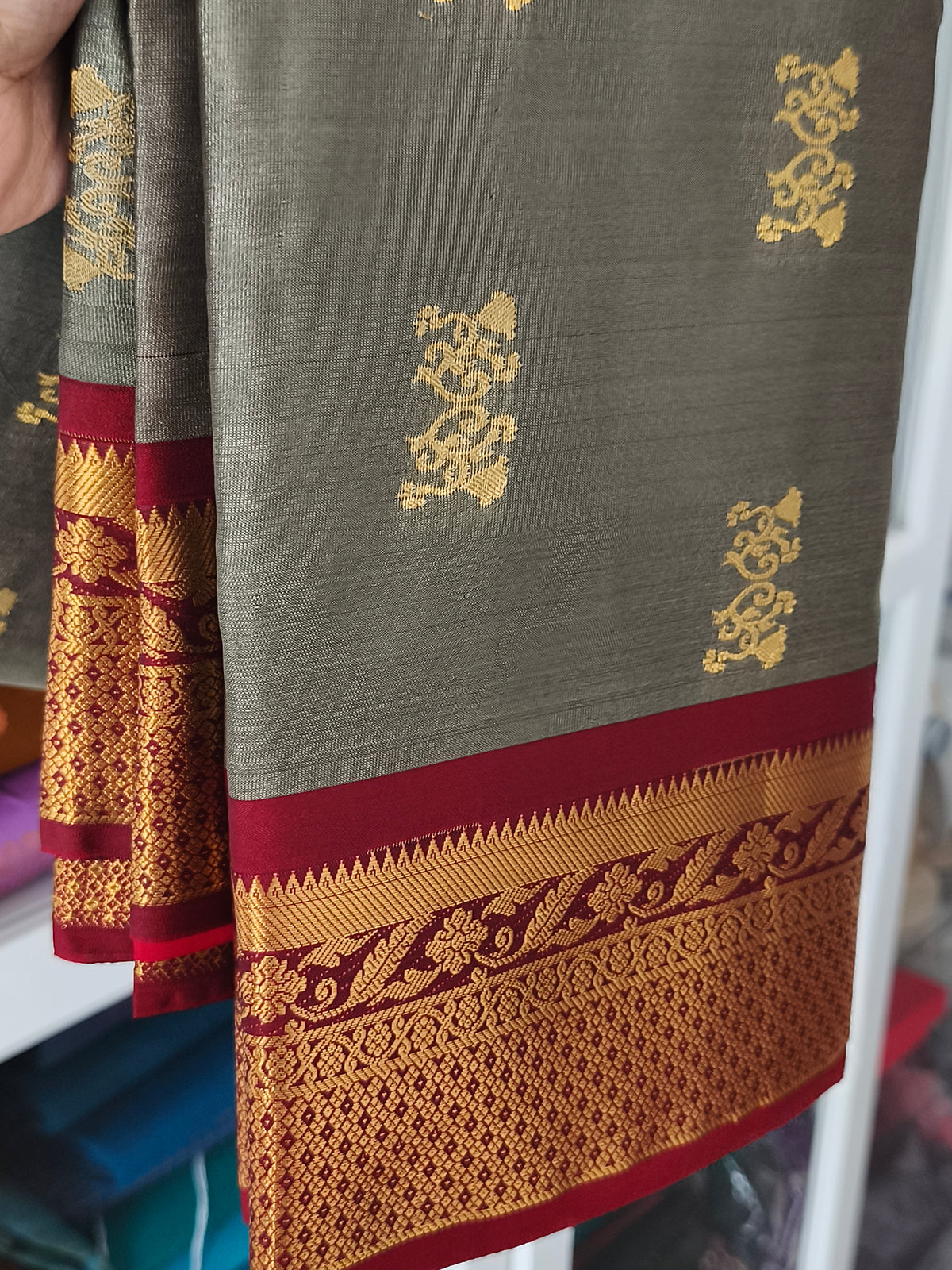 kanchi Semi Silk Saree with contrast blouse