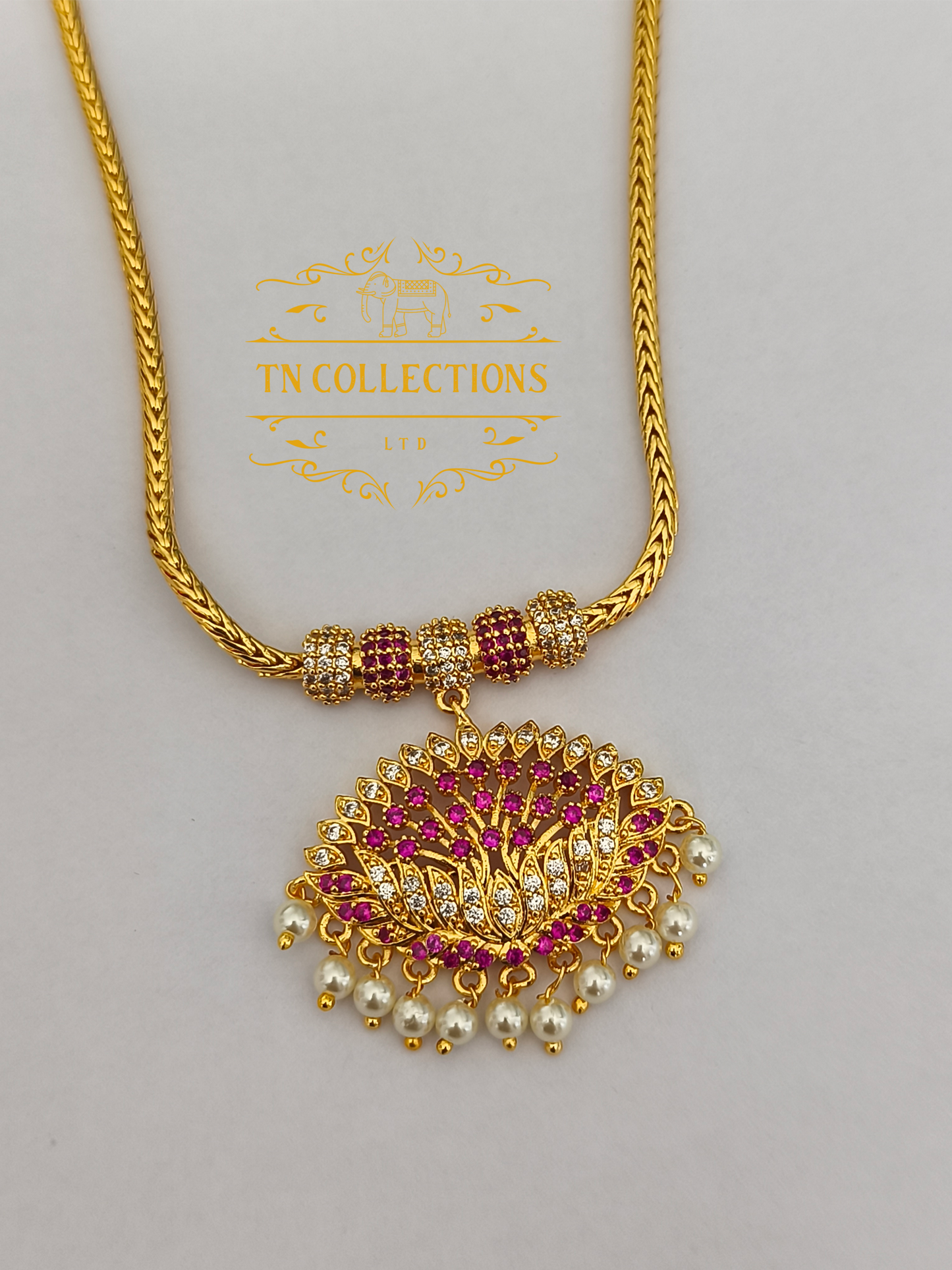 Micro Gold-Plated Traditional Alli Attiyal Short Necklace (Ruby & White)