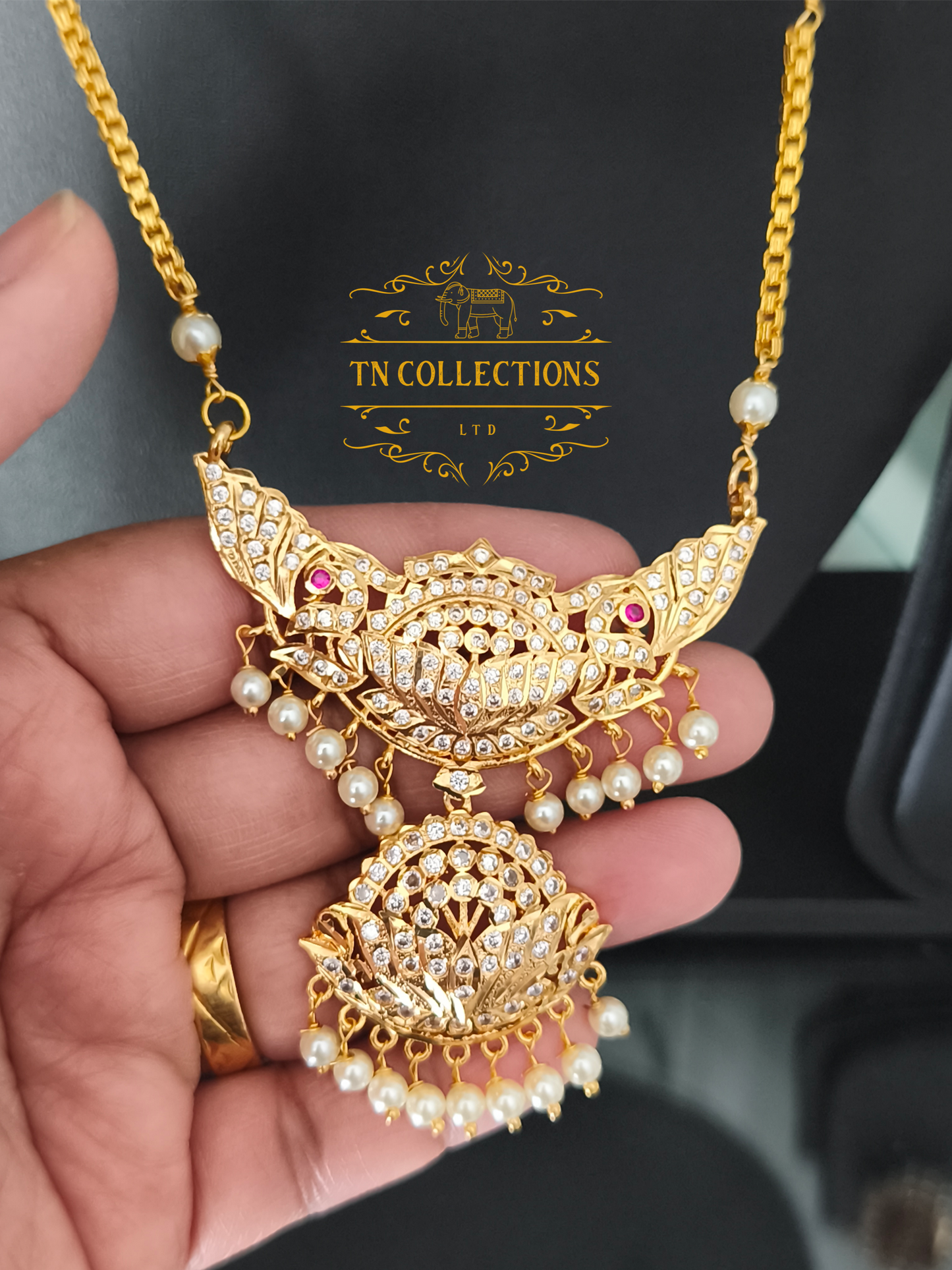 Micro Gold-Plated Traditional Alli Attiyal Pathakkam set (White stones)