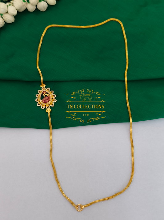 Micro Gold-Plated Mugappu Chain (Ruby & white stones)