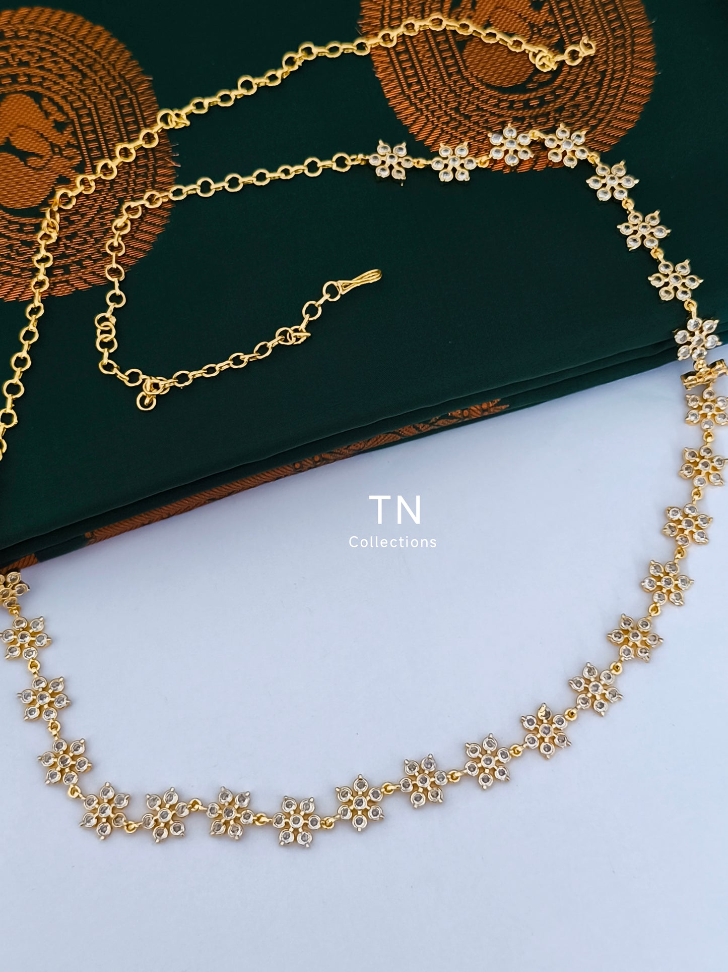 Micro gold plated Flower Design Hip Chain (Full White)