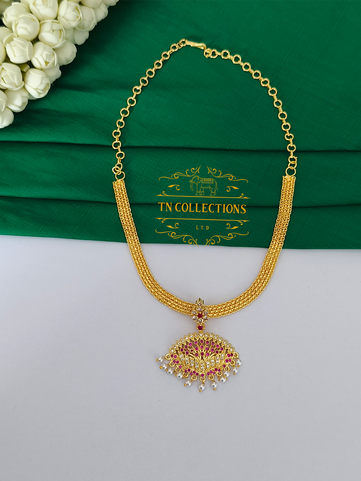 Micro Gold-Plated Traditional Semi Bridal Set (Ruby and white stones)