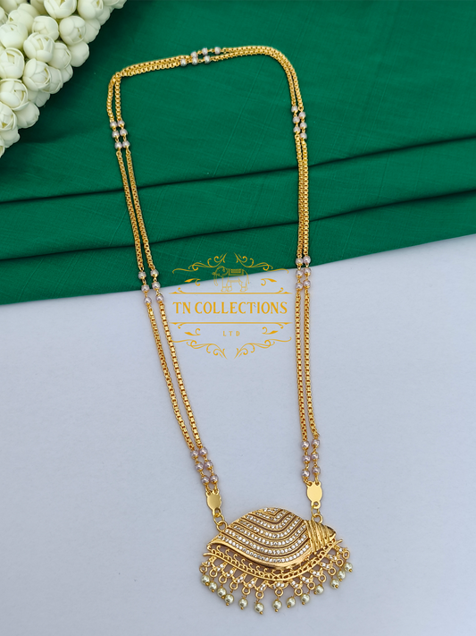 Micro Gold-Plated Traditional Sangu Pathakkam with Double layer pearl chain