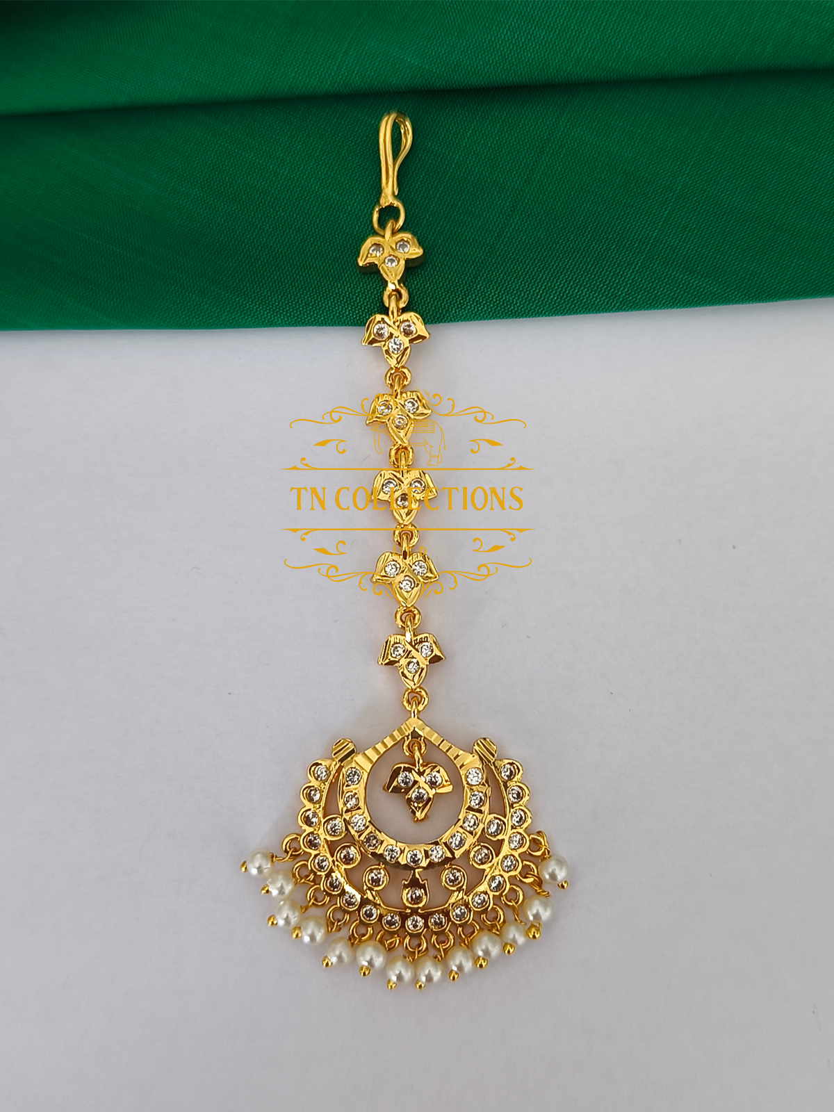 Micro Gold Finish cz stones Tikka (Full white)
