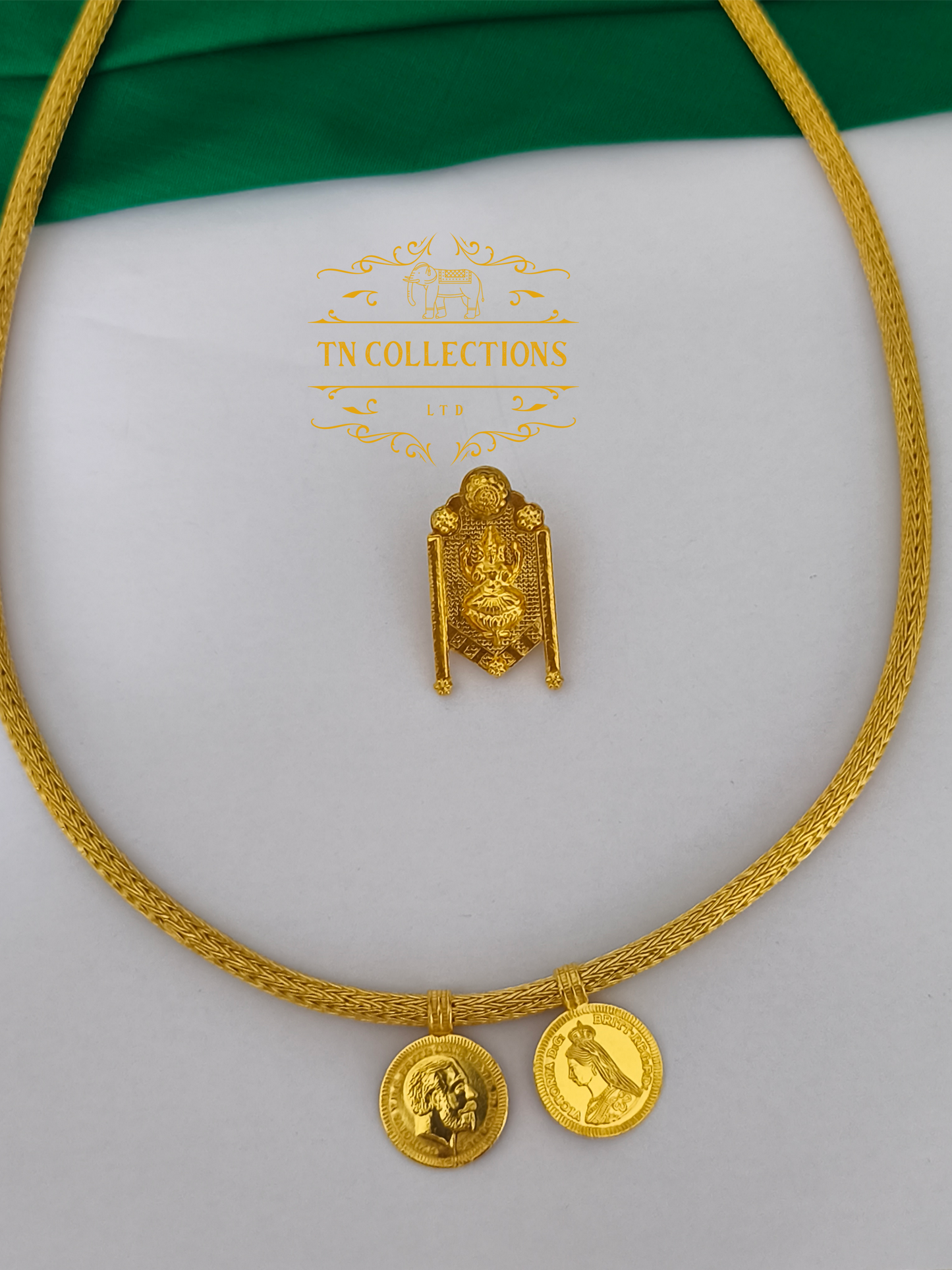 22ct Gold Plated Traditional Hindu Thalikodi with Amman thali & Coins (15- 19 Pawn thickness)