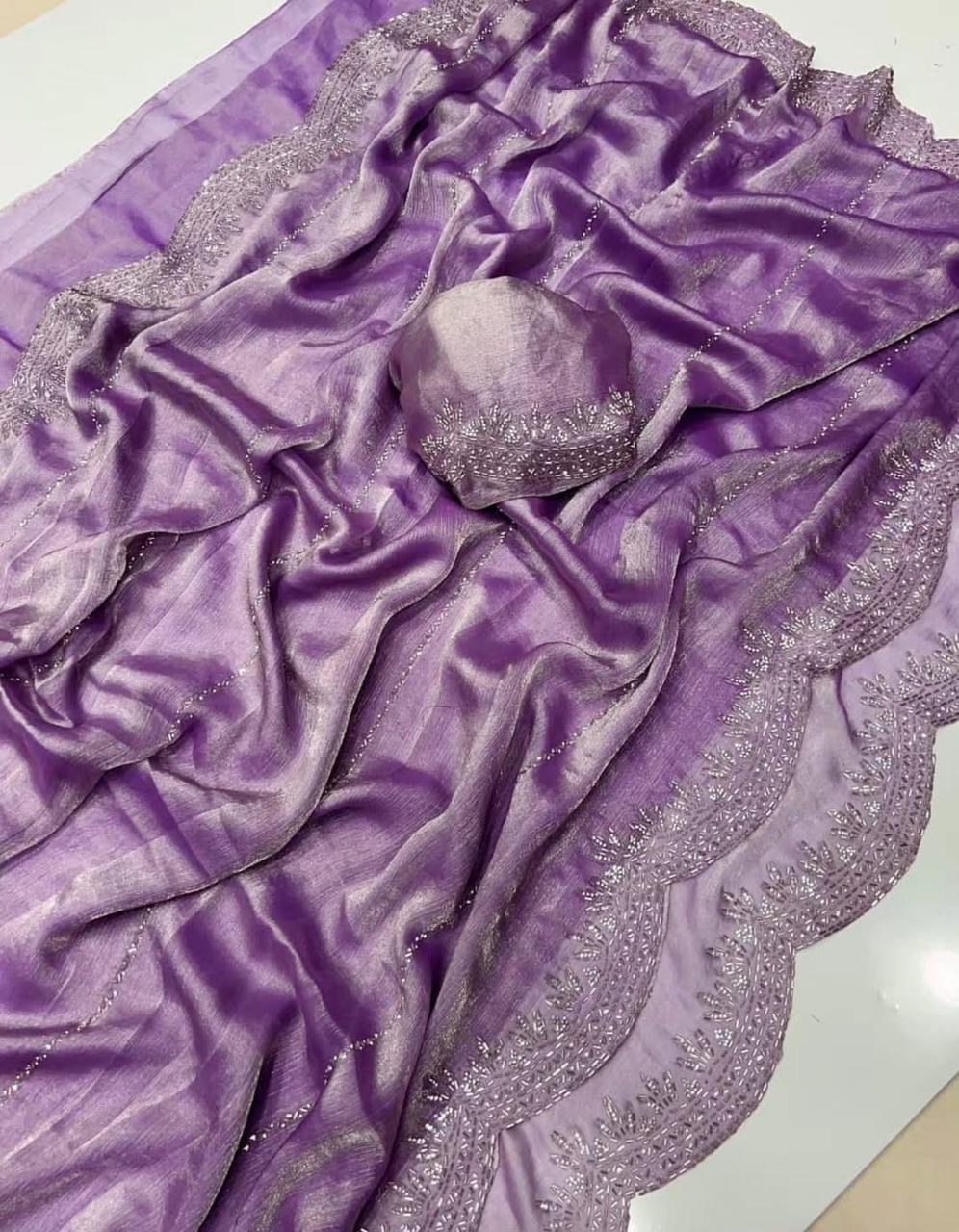 Lavender colour Fendy Chiffon Party Saree