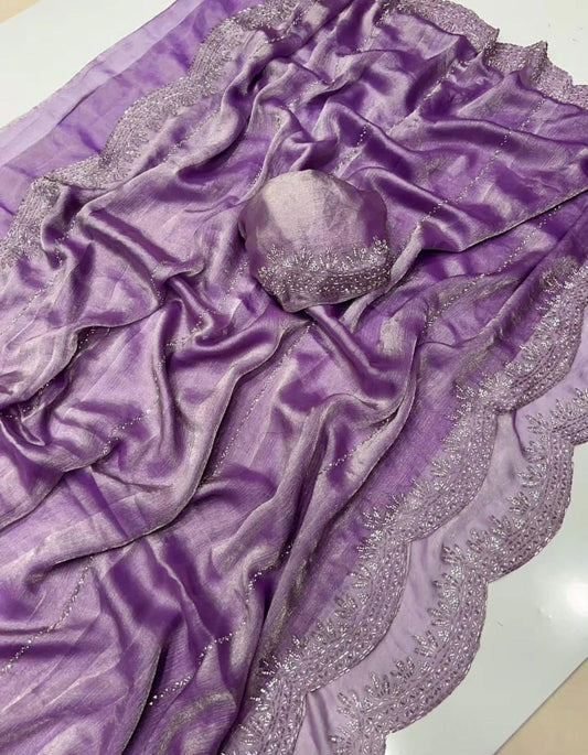 Lavender colour Fendy Chiffon Party Saree