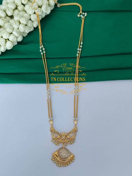 Micro Gold-Plated Traditional Sangu Pathakkam with Double layer pearl chain
