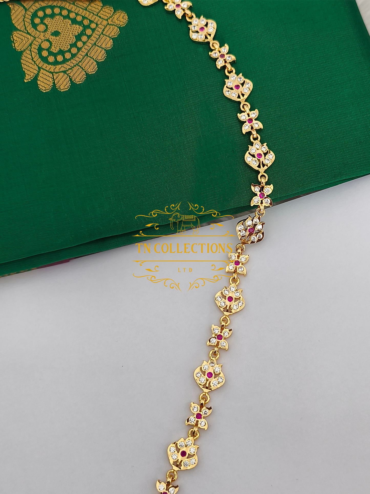 Micro Gold-Plated Trendy Hip chain (Ruby & white stones)