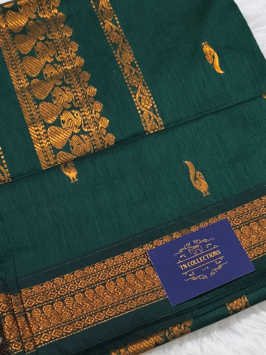Dark Green Kalyani cotton Pattu Saree