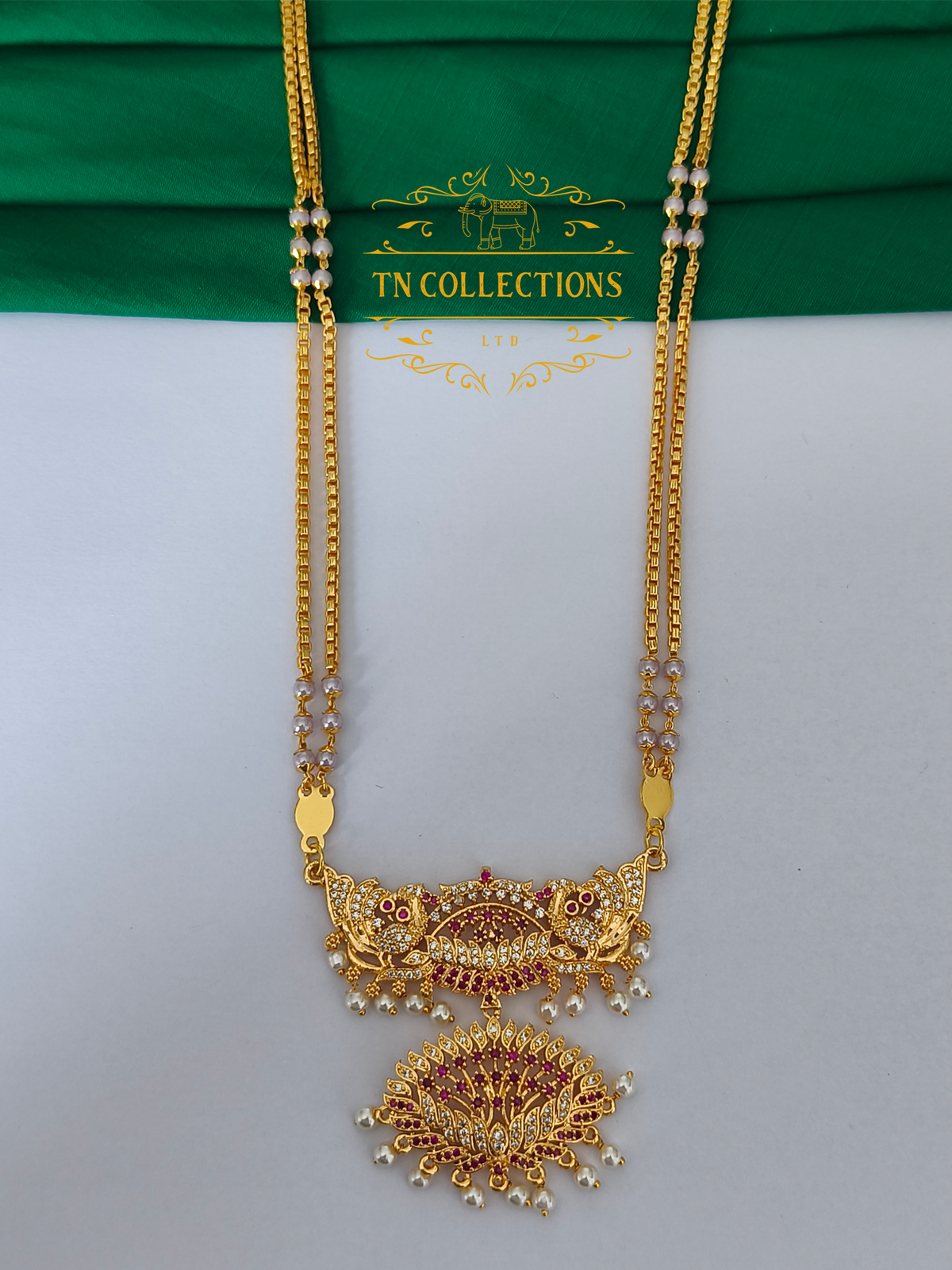 Micro Gold-Plated Traditional Pathakkam with double layer pearl chain