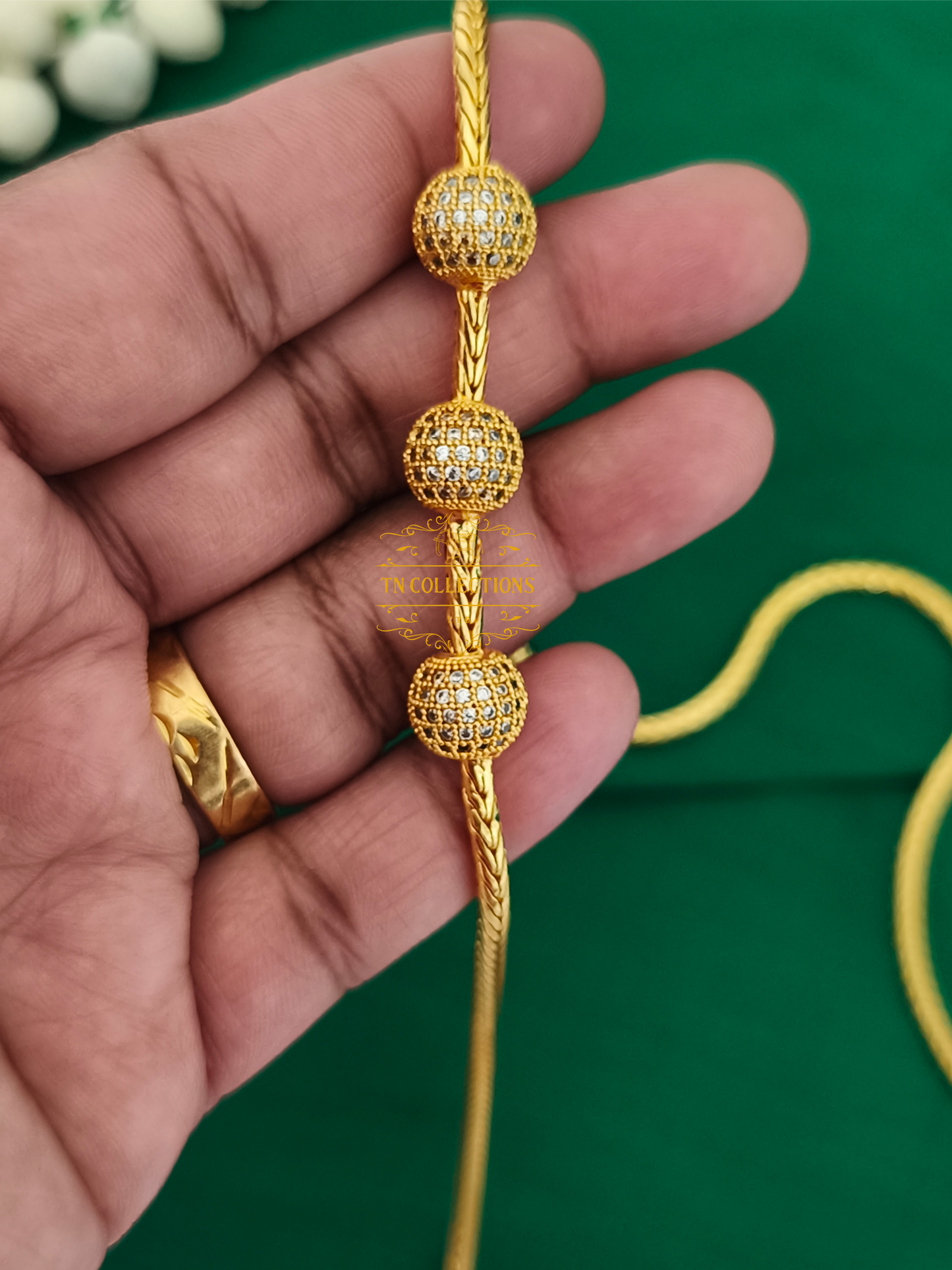 Gold Polish CZ AD stone Mugappu Kodi (Full white stones)
