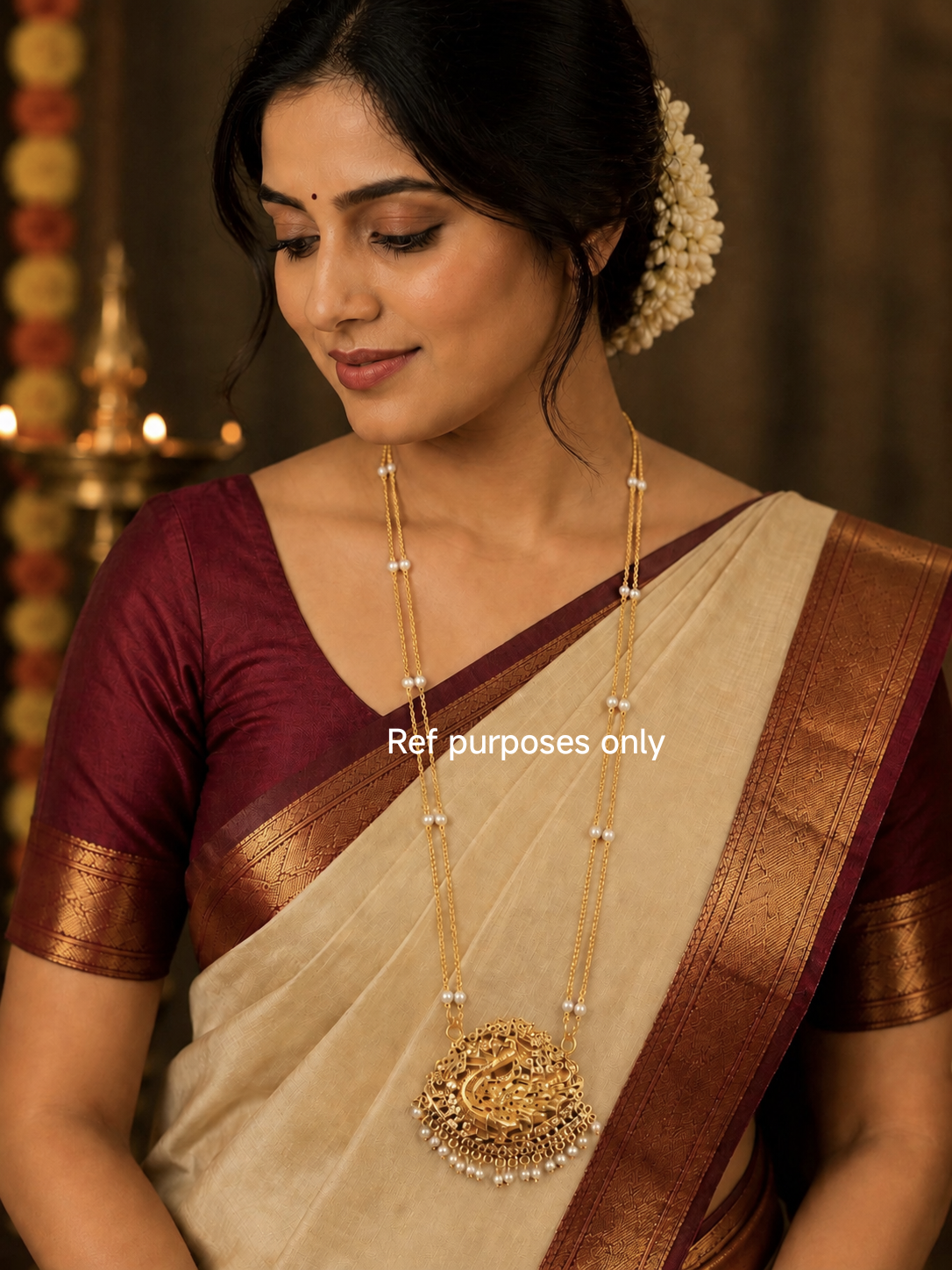 Micro Gold-Plated Traditional Pathakkam with Double layer Pearl chain