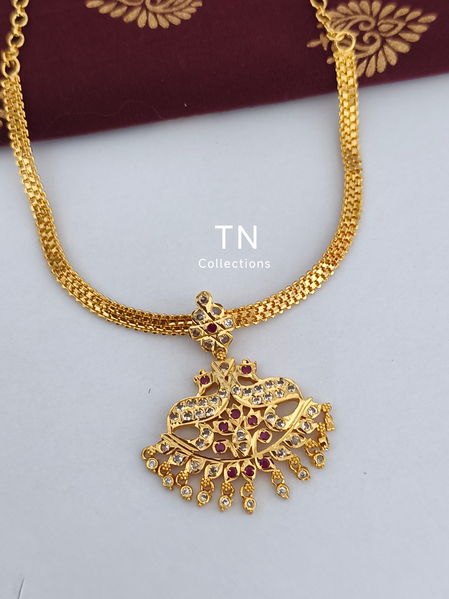 Micro gold plated Peacock Necklace/ Attiyal