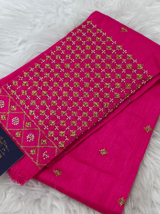 Aari Embroidery work Saree Blouse Material (Pink)