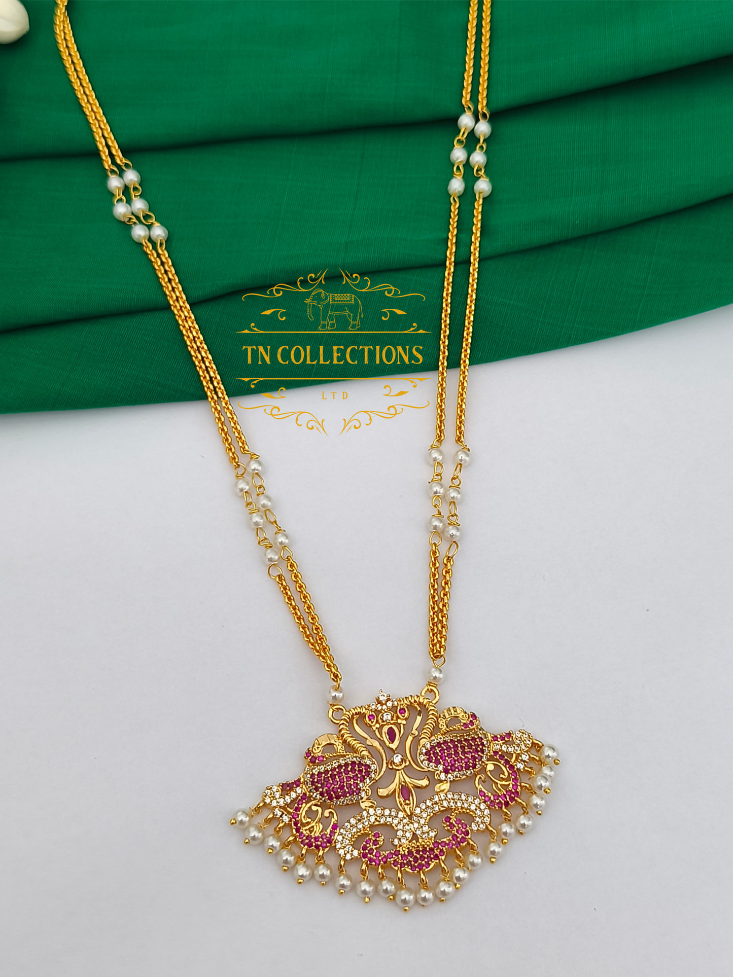 Micro Gold-Plated Traditional Pathakkam with Double layer Pearl chain