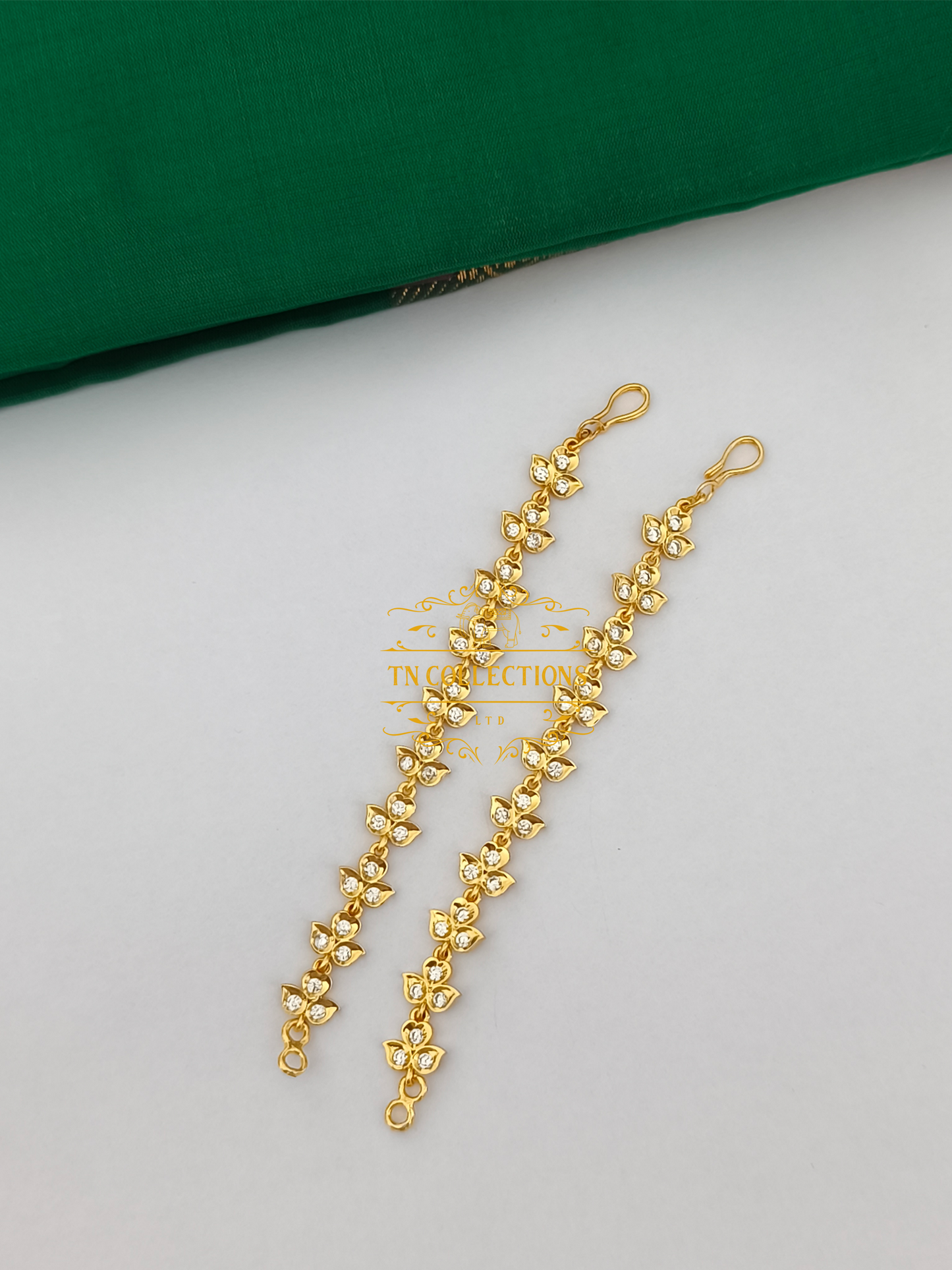 Micro Gold Finish Jumka with Maatal (Full White stones)
