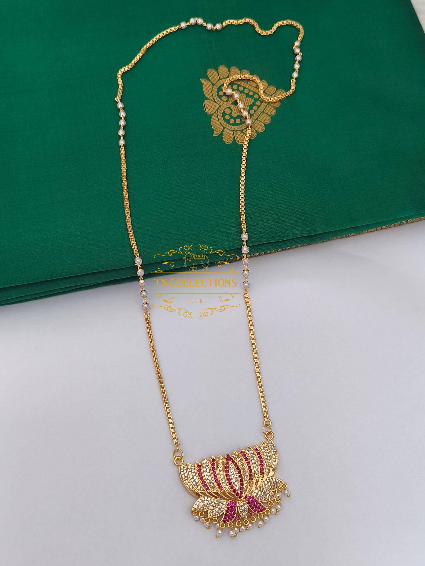 Micro Gold-Plated Traditional lotus pathakkam with pearl chain