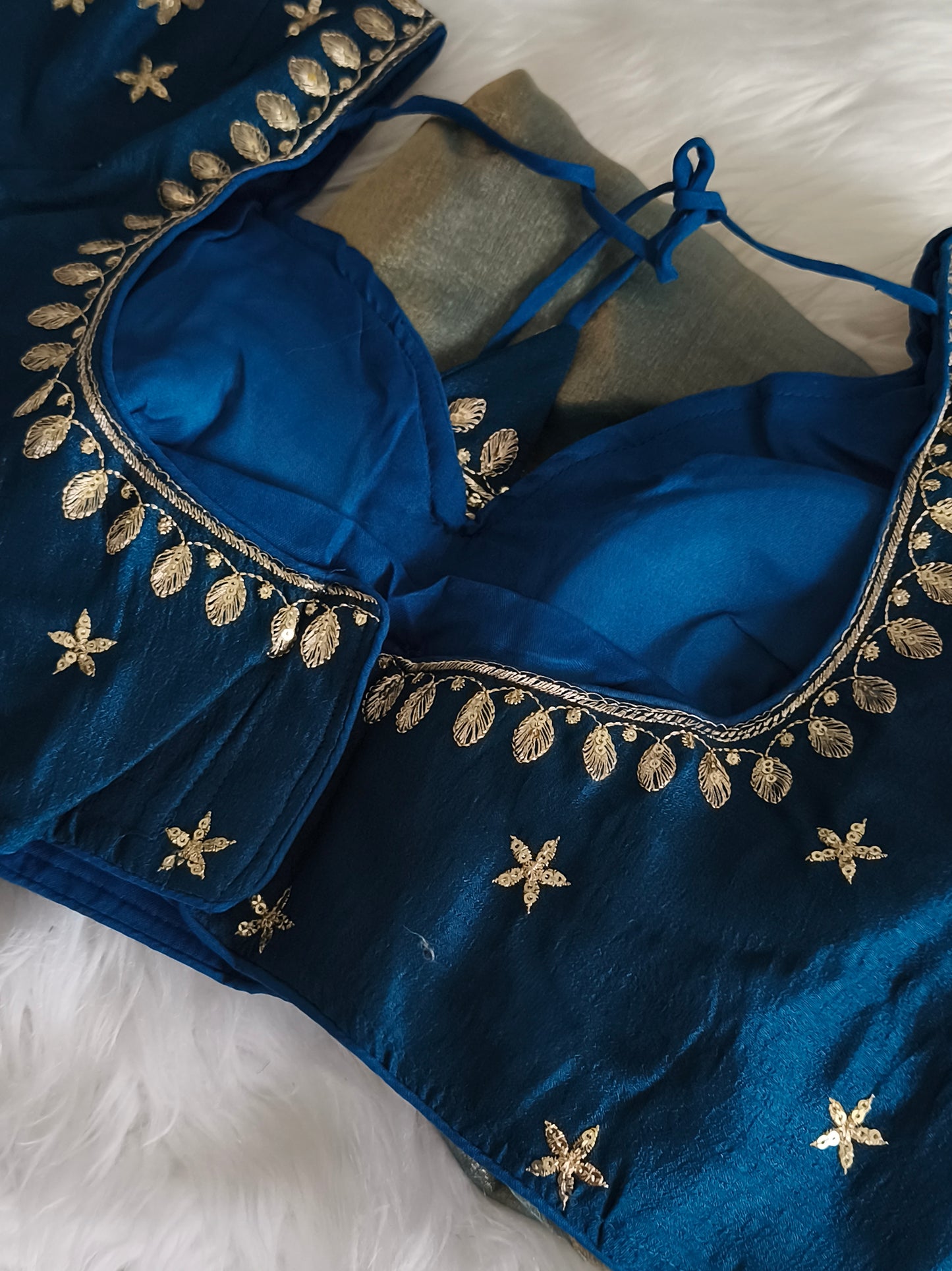 Blue Soft and shiny Space silk saree with Readymade Blouse