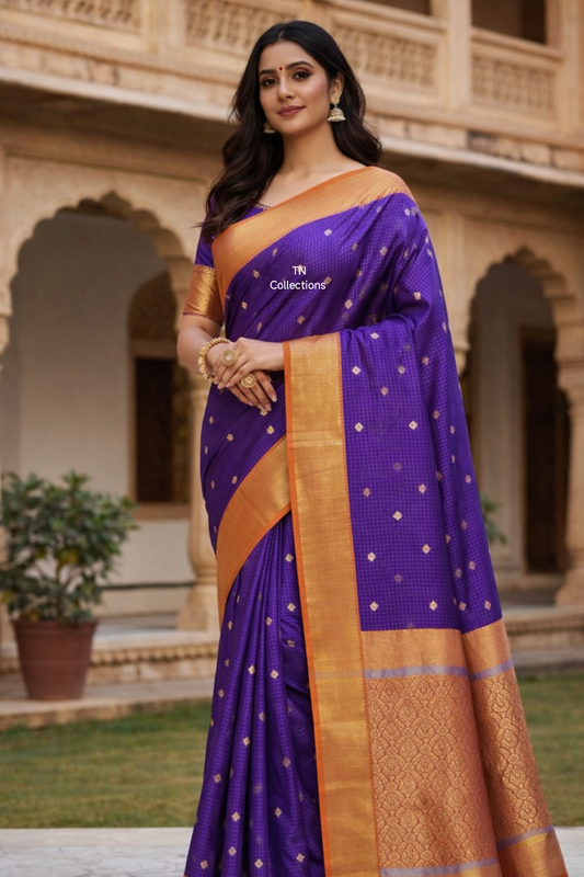 Banarasi Kattan Soft Silk Saree (Purple)
