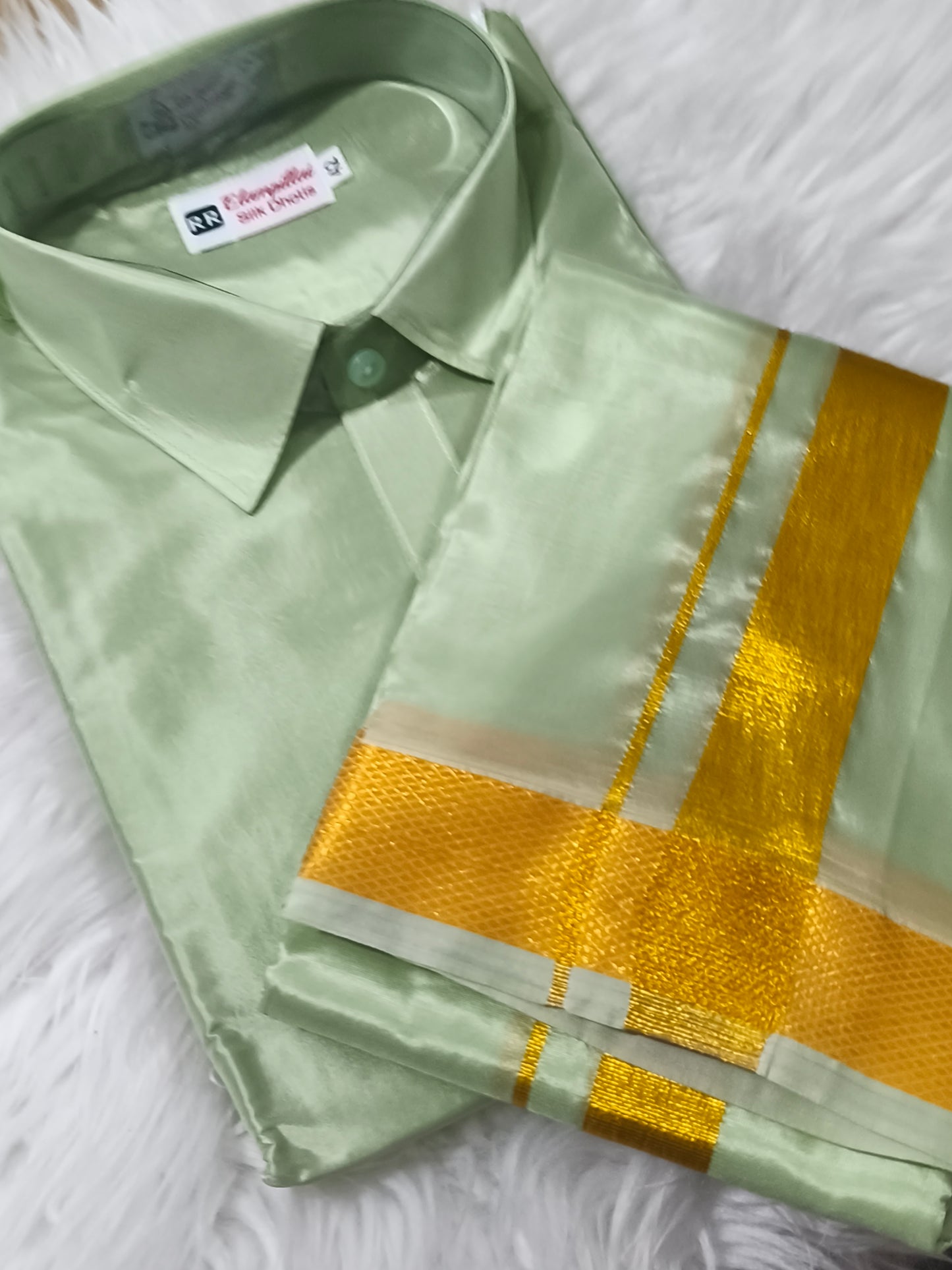 Men's Pastel Green Veshti Shirt set