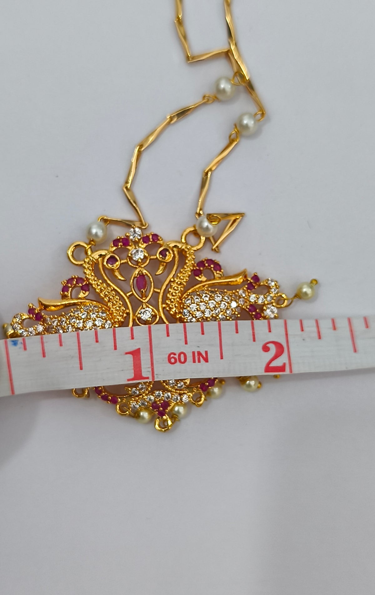 Micro Gold Finish cz stone Pearl Chain with Pendant Set