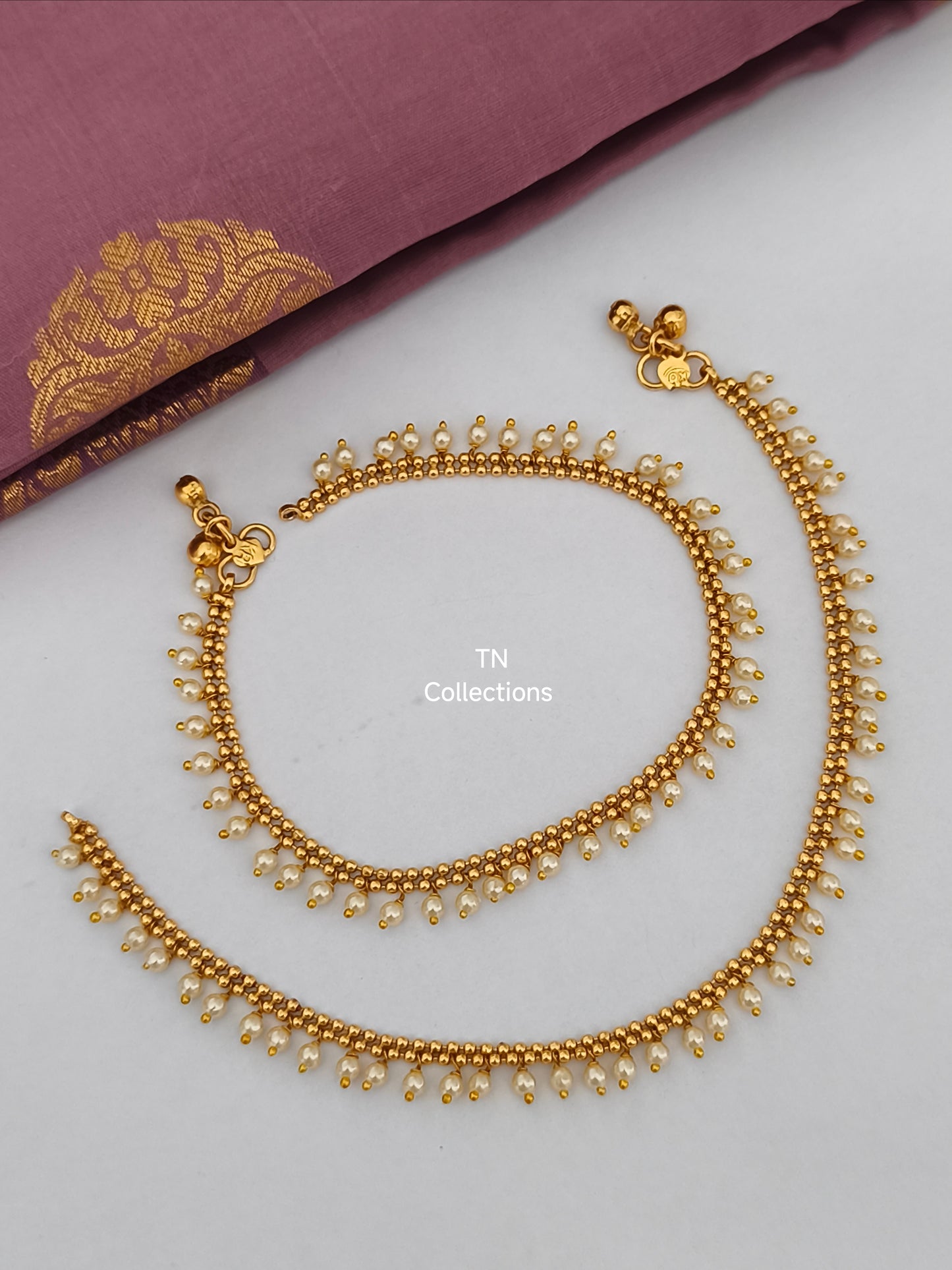 Antique Polish Trendy Anklets with Pearls (Paayal)