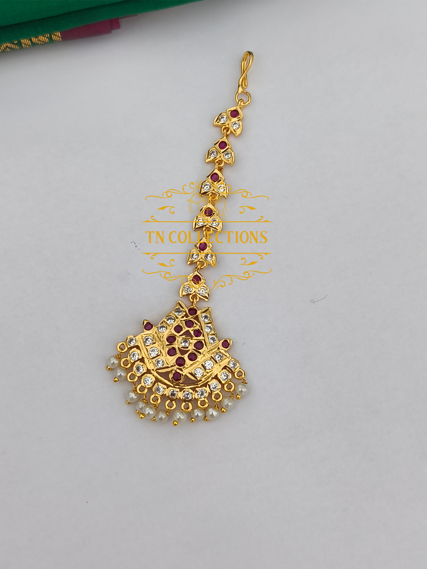 Micro Gold-Plated Tikka (Ruby & white stones)