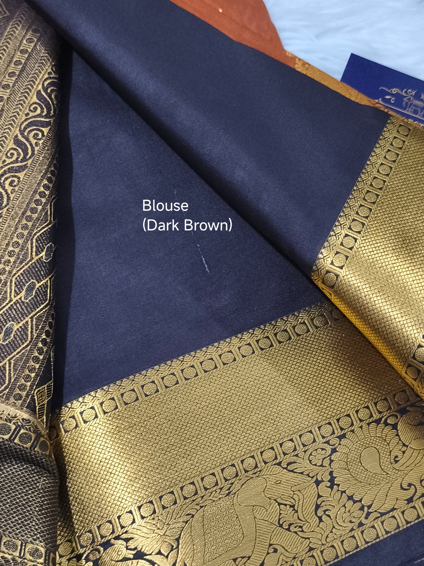 Trendy Vintage Rusty Orange with Dark Brown Kanchi Semi silk saree