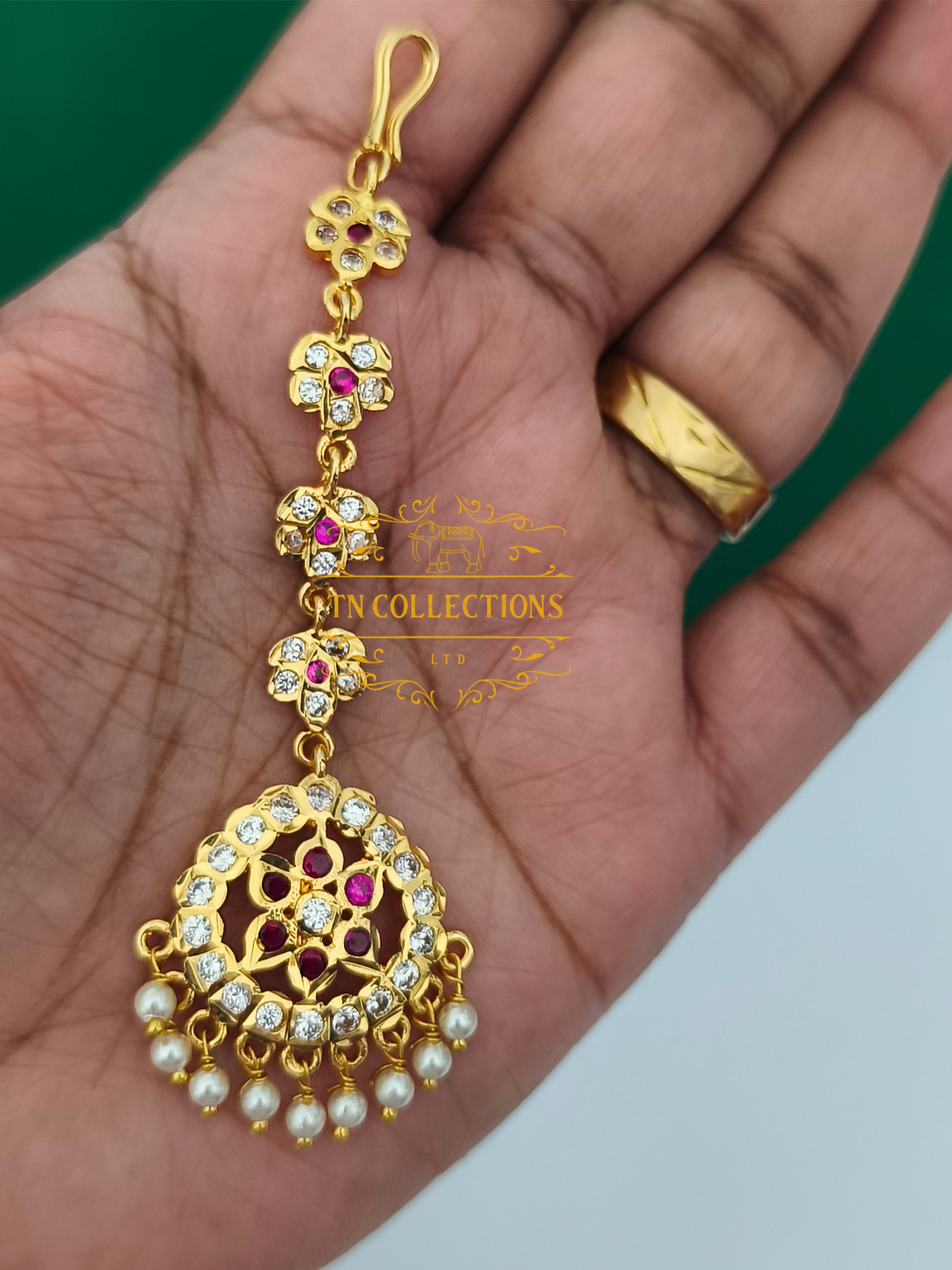 Micro Gold Finish Tikka (Ruby & White stones)