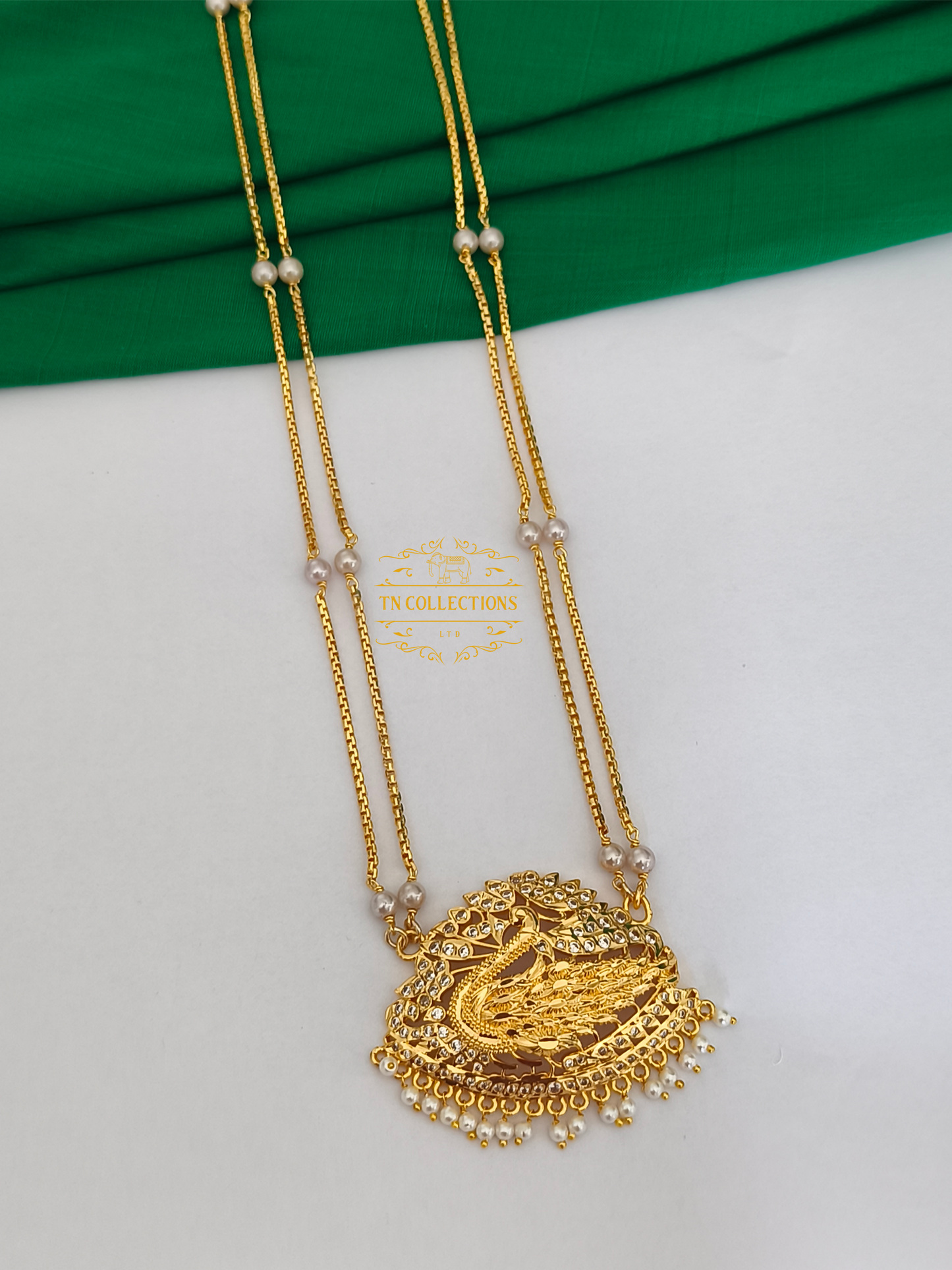 Micro Gold-Plated Traditional Pathakkam with Double layer Pearl chain