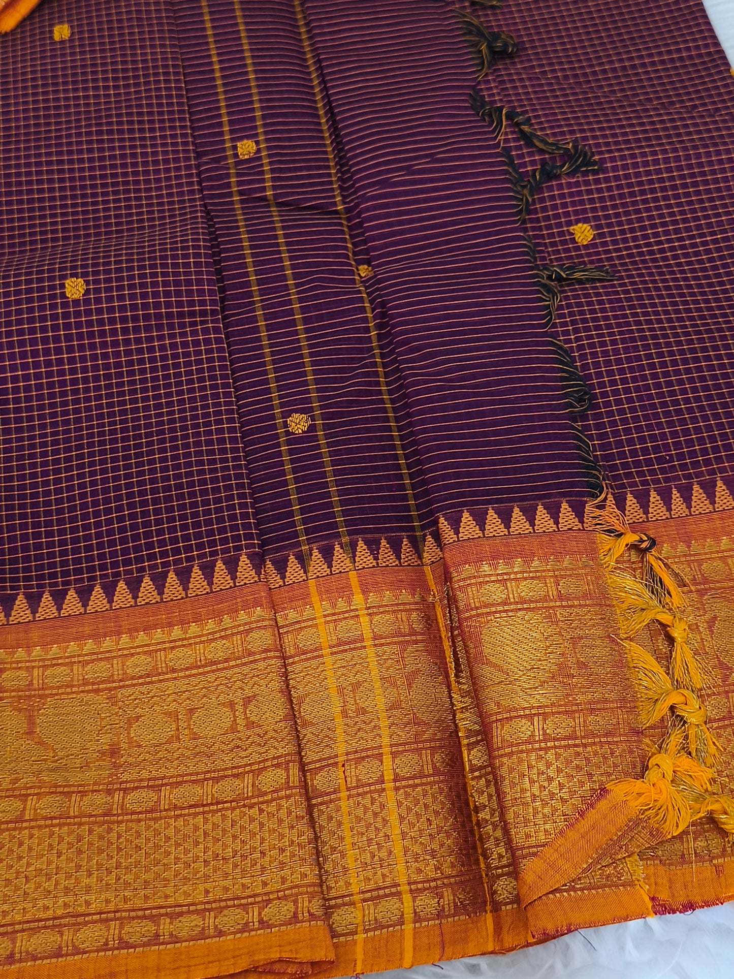 Pure Handloom checked Kanchi Cotton Saree