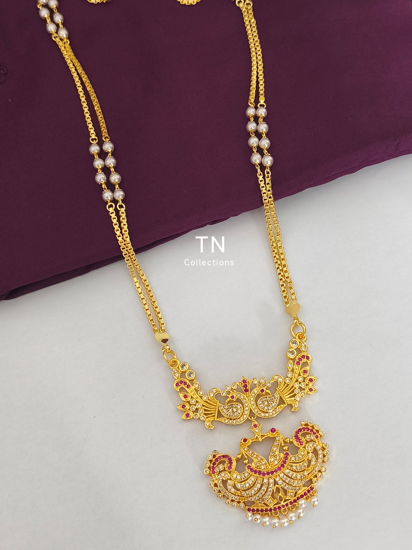 Micro gold plated Traditional Pathakkam with pearl chain