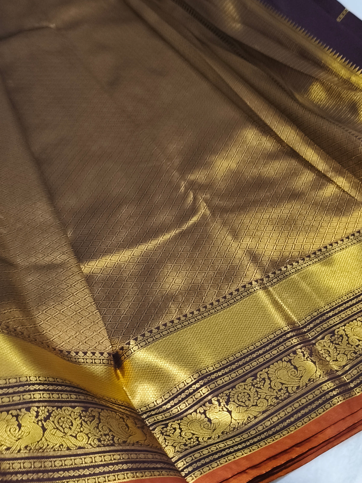 Premium Semi Kanchipuram Silk Saree (Coffee Brown)