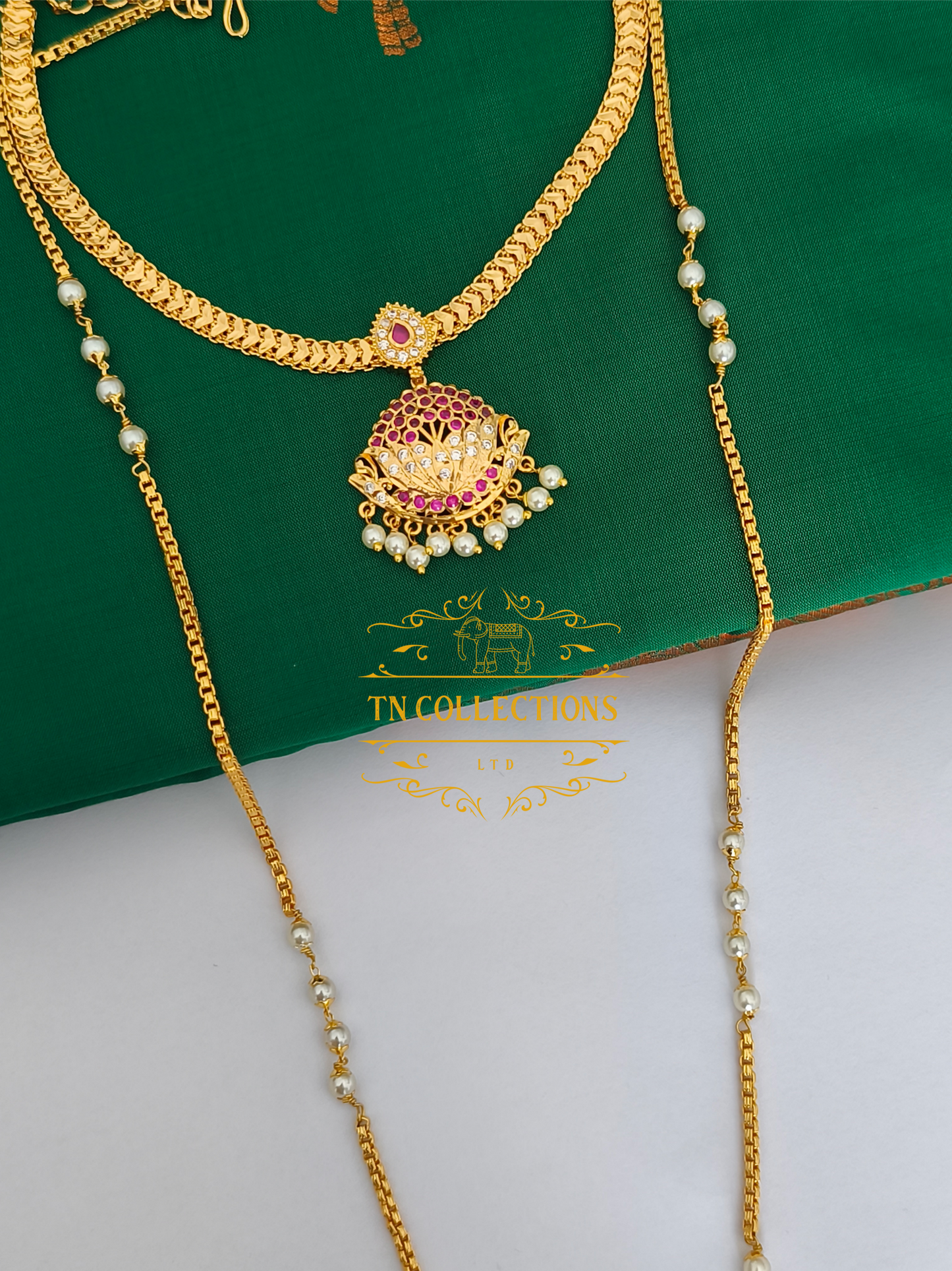 Micro Gold-Plated Traditional Allipoo Attiyal Pathakkam Set (Ruby & White stones)