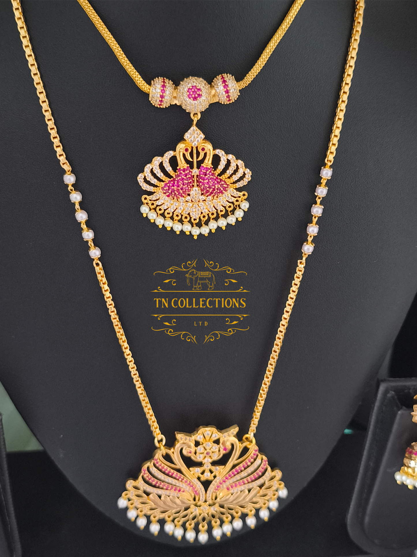 Micro Gold-Plated Traditional Peacock Design Attiyal Pathakkam Set (Ruby & White)