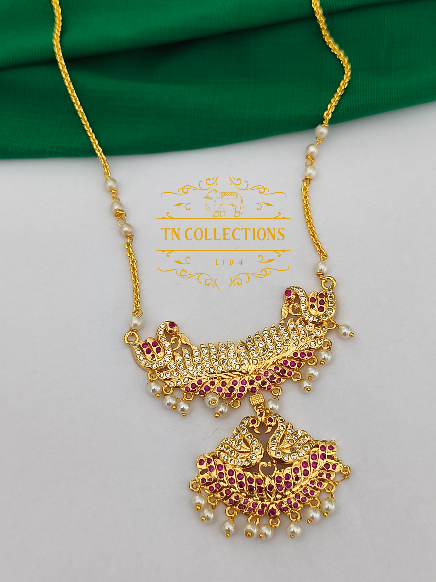 Micro Gold-Plated Traditional Pathakkam with single layer pearl chain
