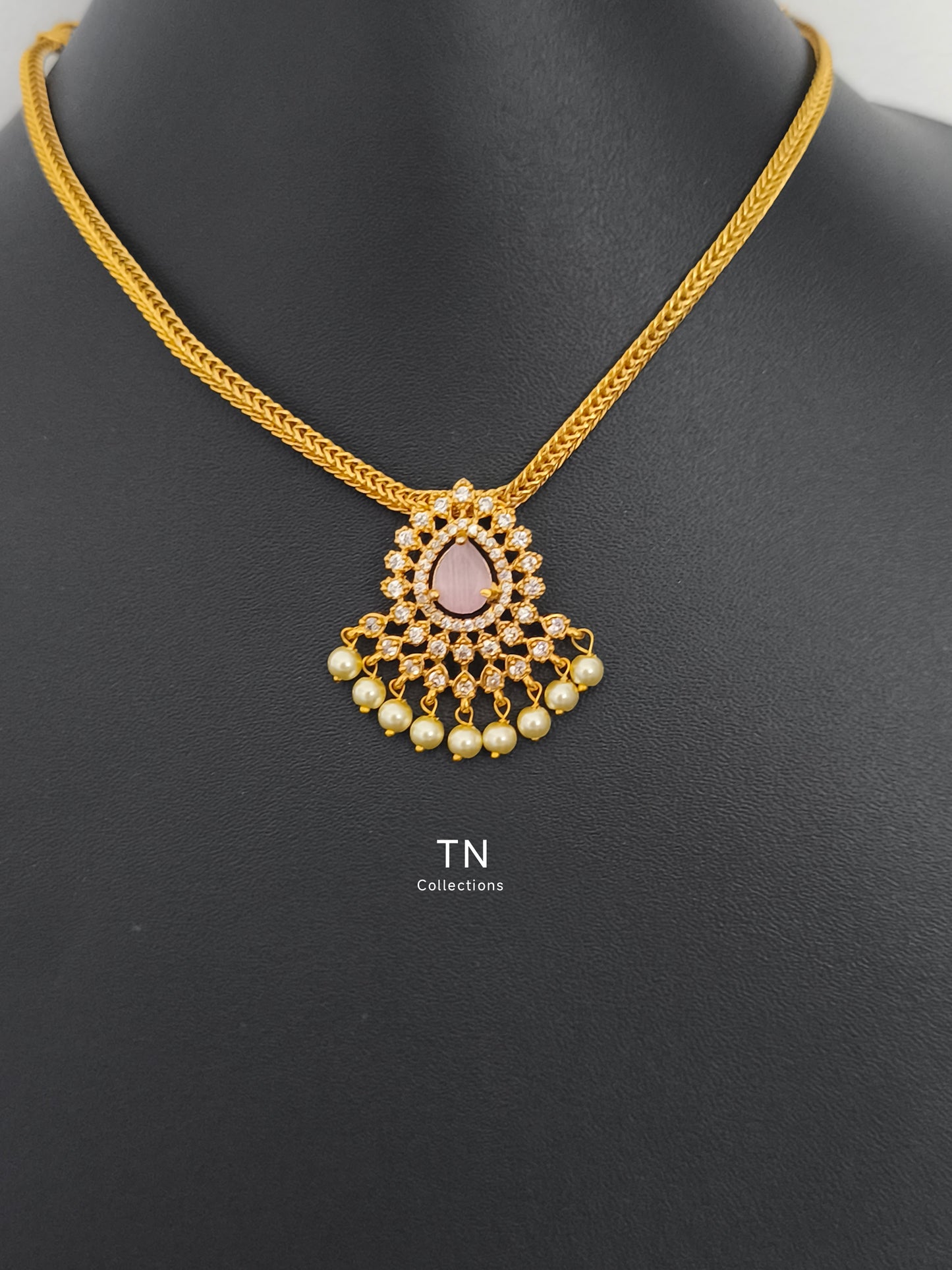 Antique Polish Simple Necklace set (Pink)