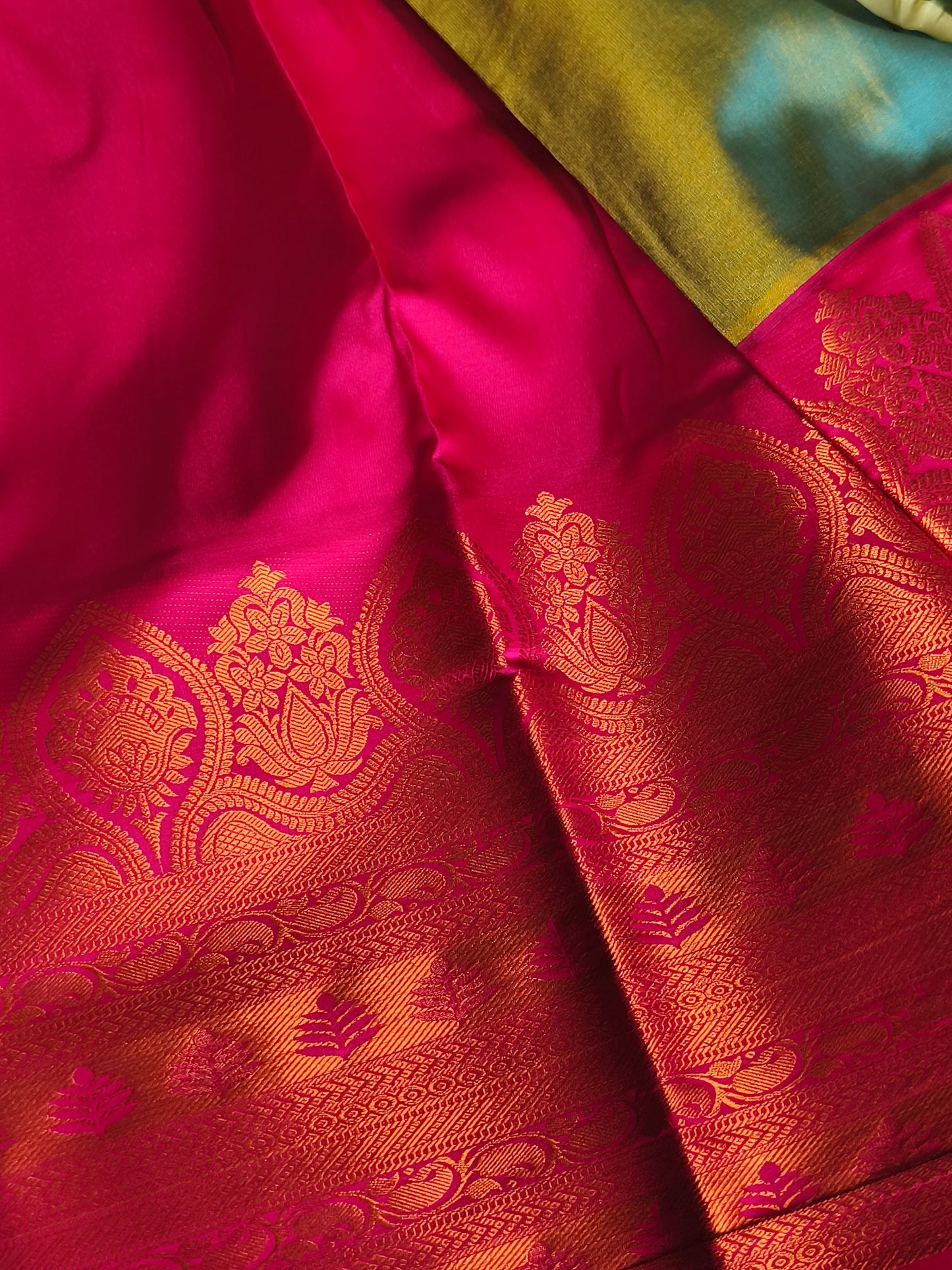 Semi Kanchipuram Silk Saree with contrast blouse