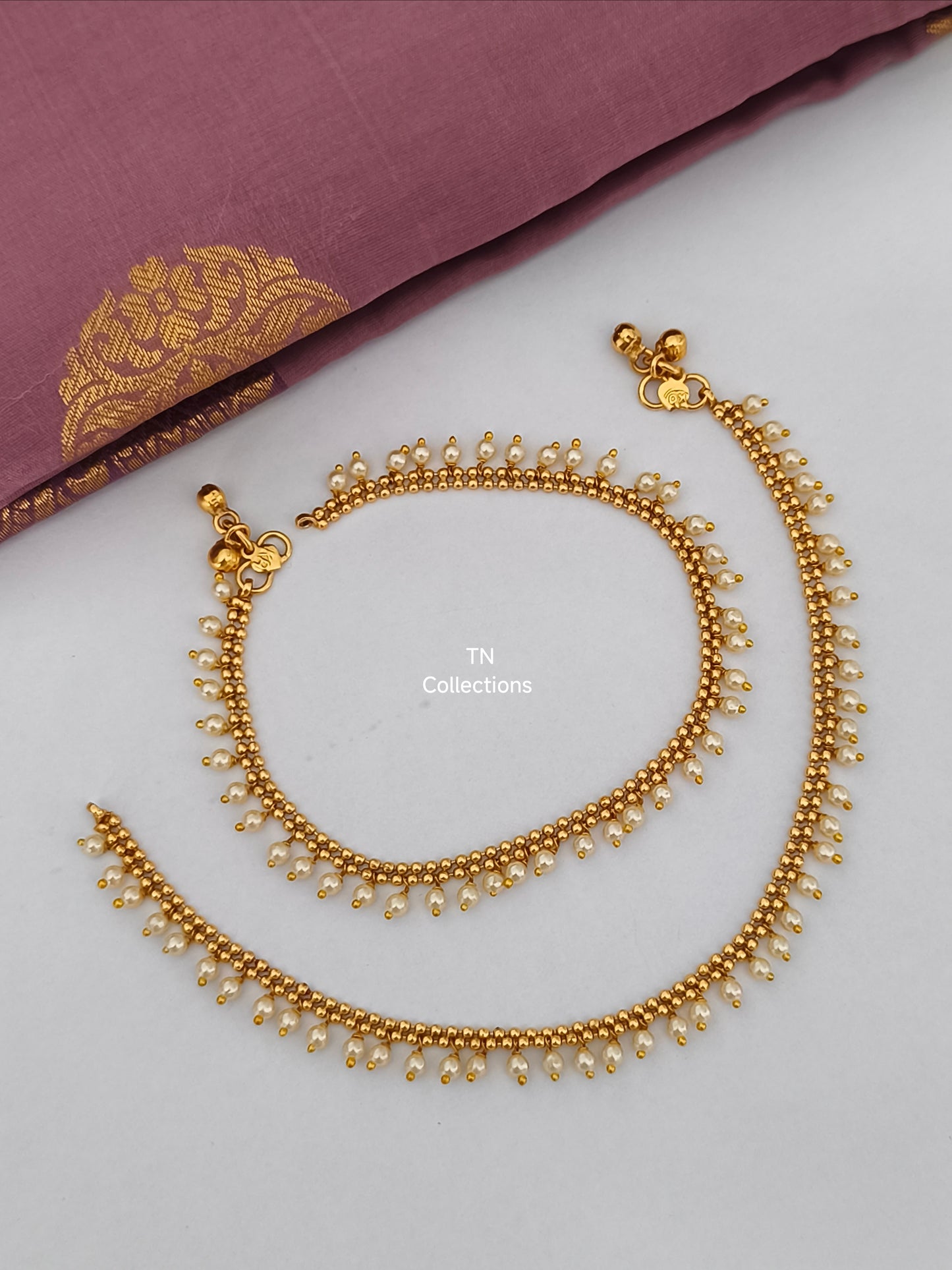 Antique Polish Trendy Anklets with Pearls (Paayal)