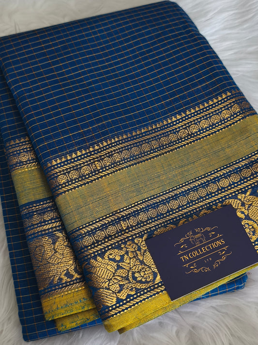 Pure handloom checked design kanchi cotton saree