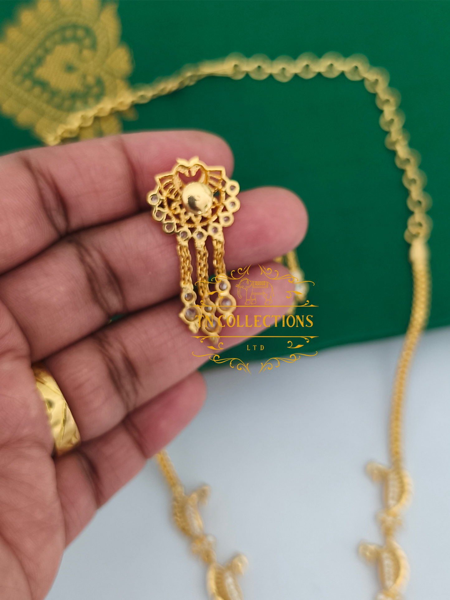 Micro Gold-Plated Traditional Peacock Design Necklace Set (Full White stones)